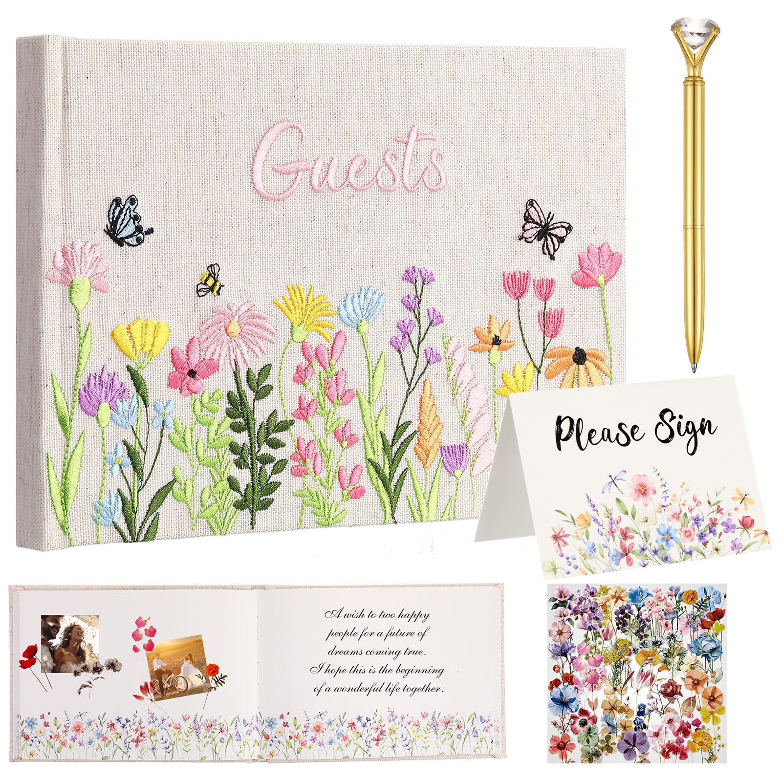 Ctosree Lot de 4 livres d'or de mariage avec fleurs sauvages, coloré A, 21