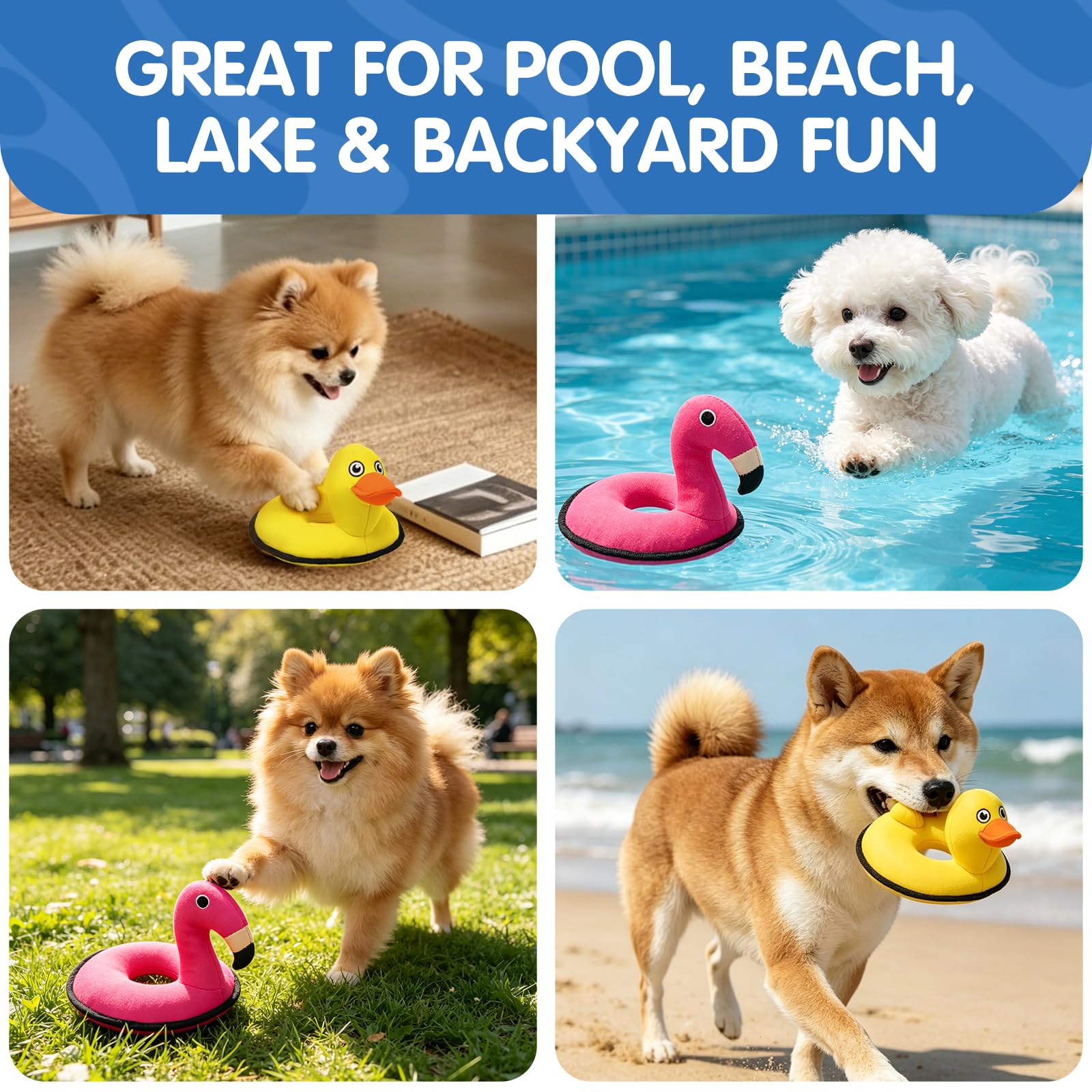 Quietschendes Hundespielzeug, schwimmendes Hundespielzeug für drinnen oder draußen, Schwimmring-Design, interaktives Hundegeschenk für kleine und mittelgroße Hunde, gelbe Ente