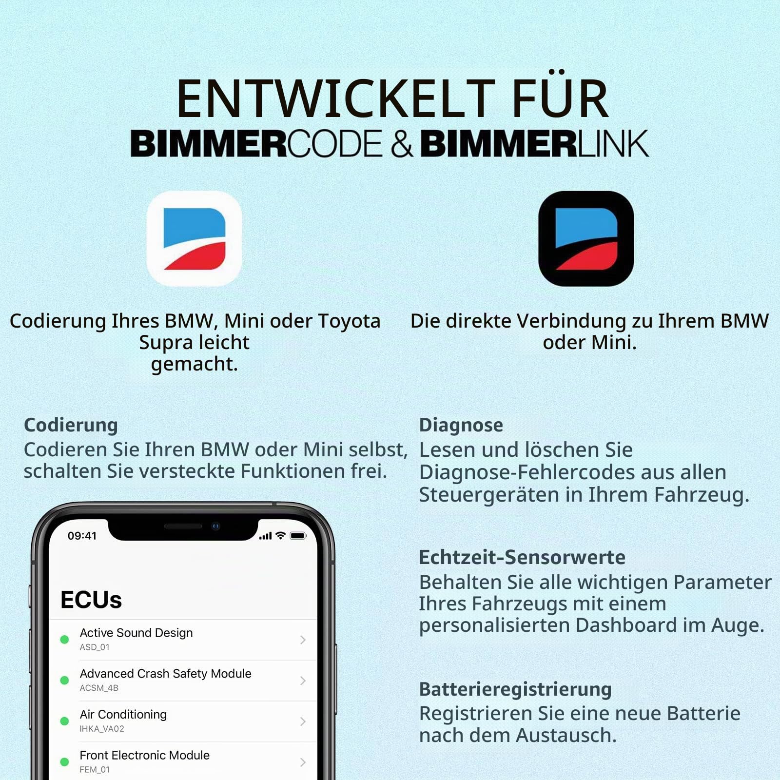 JUTA vLinker BM+ OBD2 Bluetooth Diagnosegerät, OBDII Autoscanner für iOS, Android, und Windows - Gemacht für BimmerCode