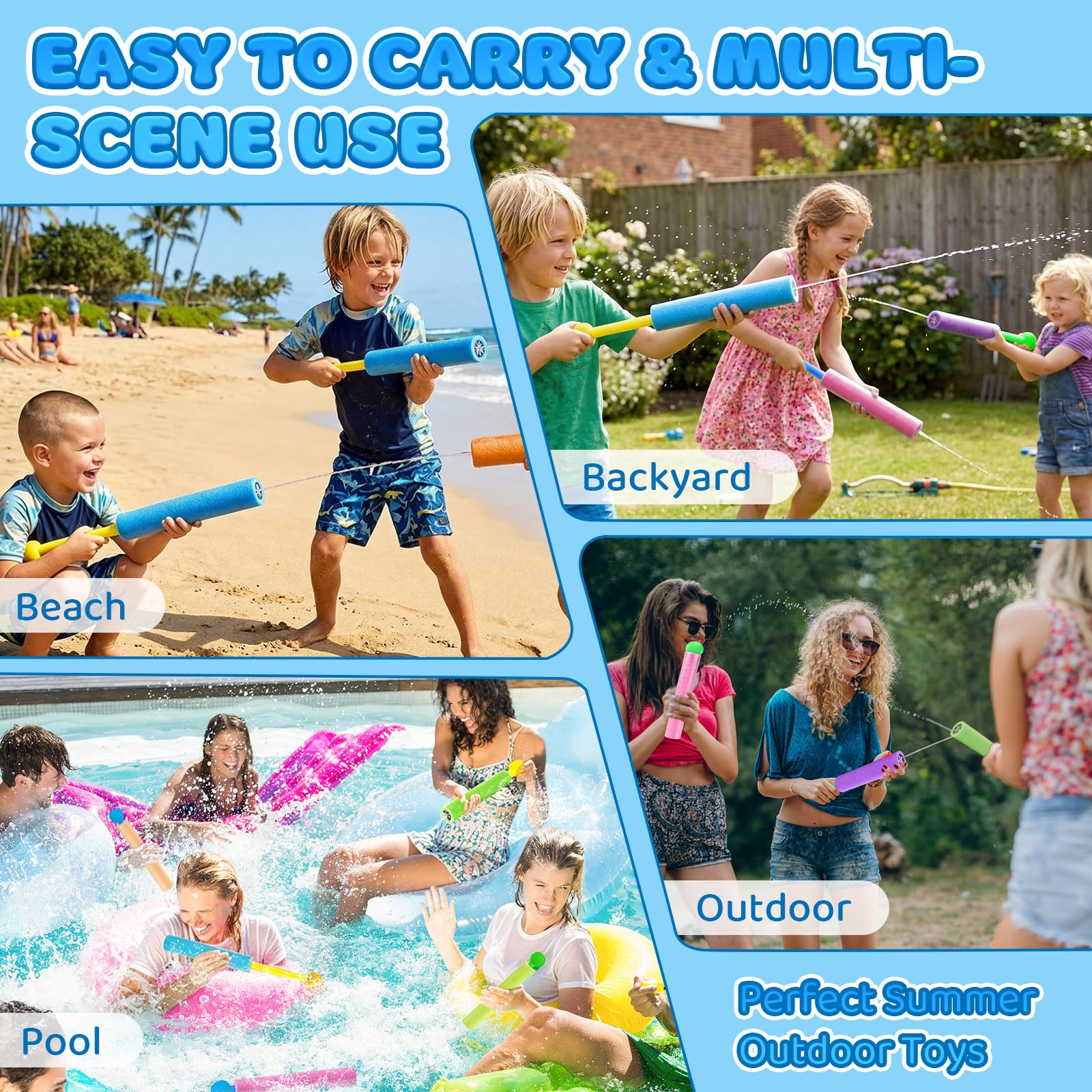 Wasserpistole Schaumstoff Kinder, 12 Stück Wasserspritzpistole Schaumstoff Bunte, Wasserpistolen Pool Spielzeug für Strand & Garten, Sommer Spielzeug Wasserspielzeug für Jungen, Mädchen