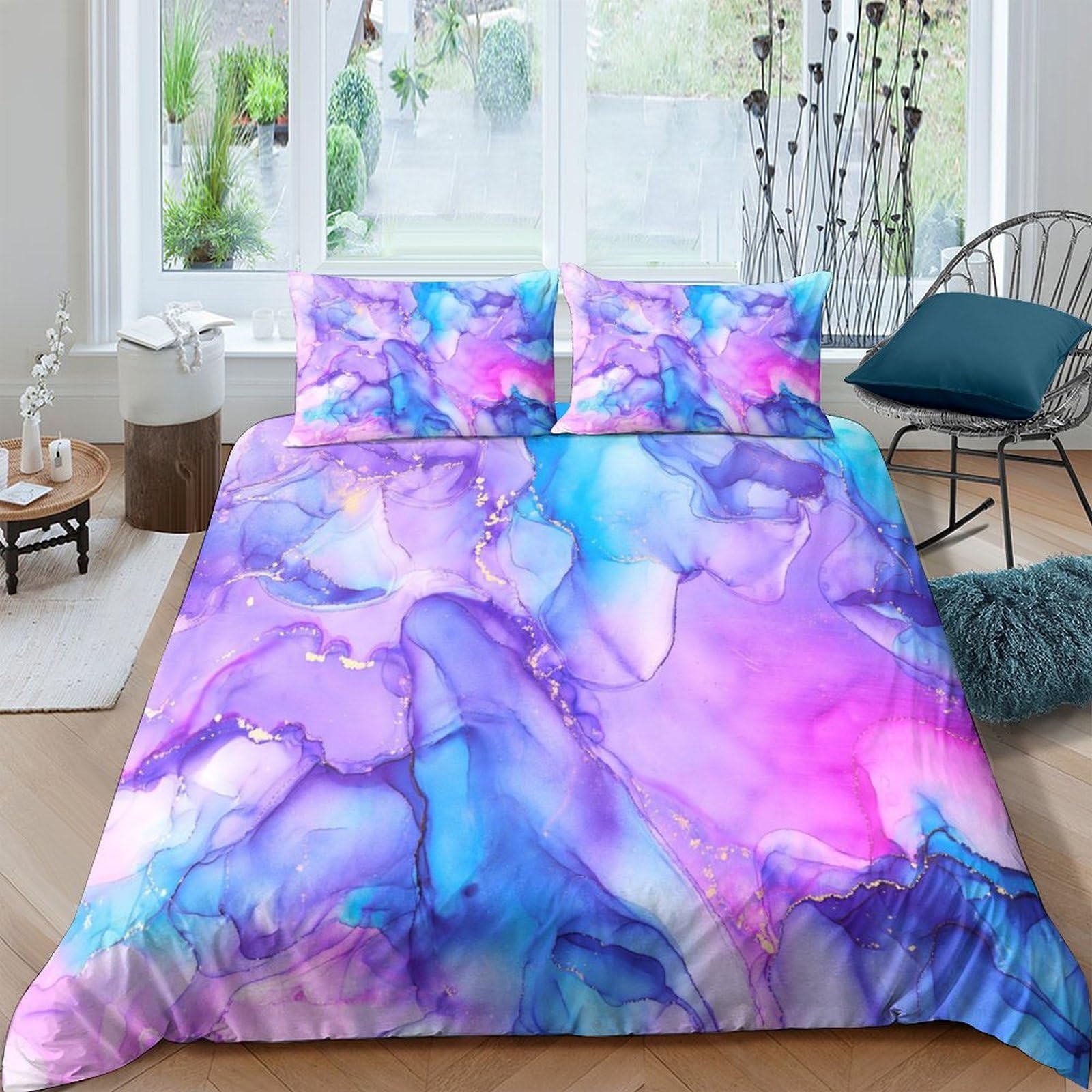 Ctjqhvkz Style-5 3D Printed Watercolor Dream Fitted Sheet Microfiber Soft Abstract Marble Bed Cover For Bedroom Dorm Mattress Protection Single（135X200cm）