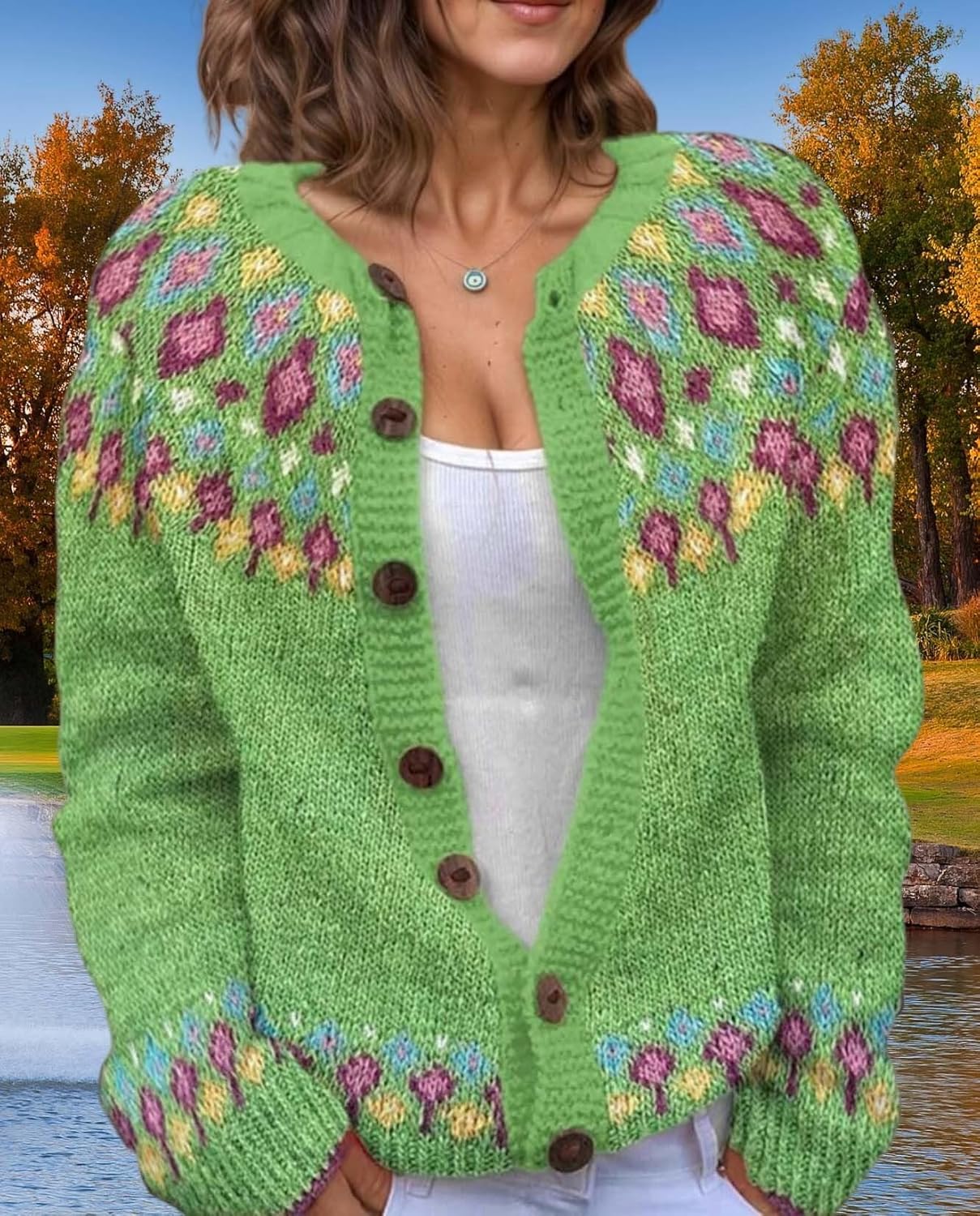 Women's Fair Isle Pattern Knit Cardigan Sweater Vintage Button Down Open Front Jacket Coat for Fall & Winter 2025 - Image 5