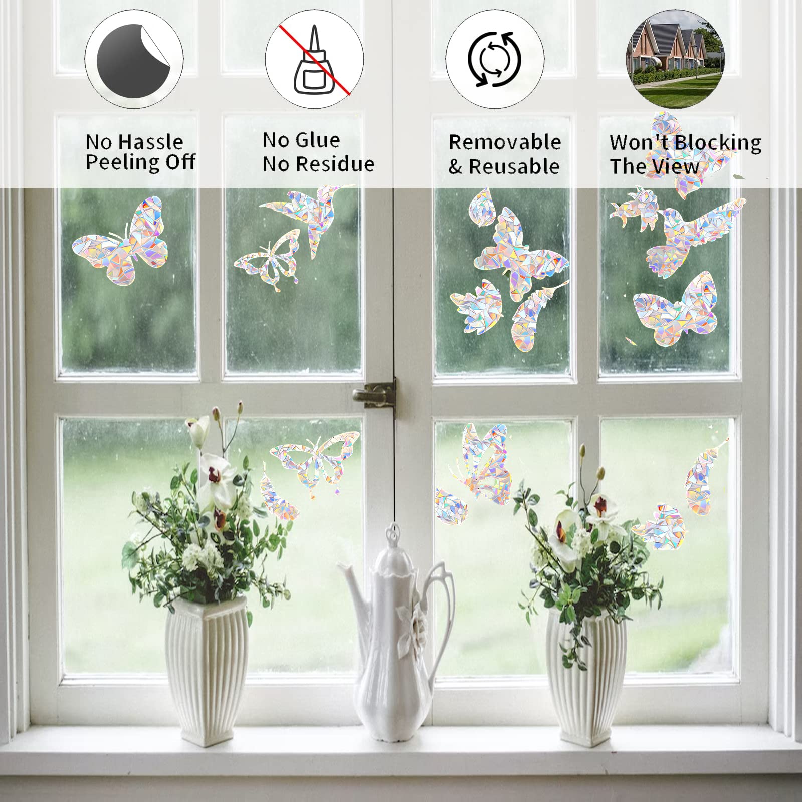 GORGECRAFT 16Pcs Vetrofanie Animali Marini Dés-Collisione Prismi Adesivi Per Finestre Tartarughe Stella Marina Polpo Corallo Arcobaleno Si Aggrappa Decalcomanie Statiche Per Porte Scorrevoli In Vetro