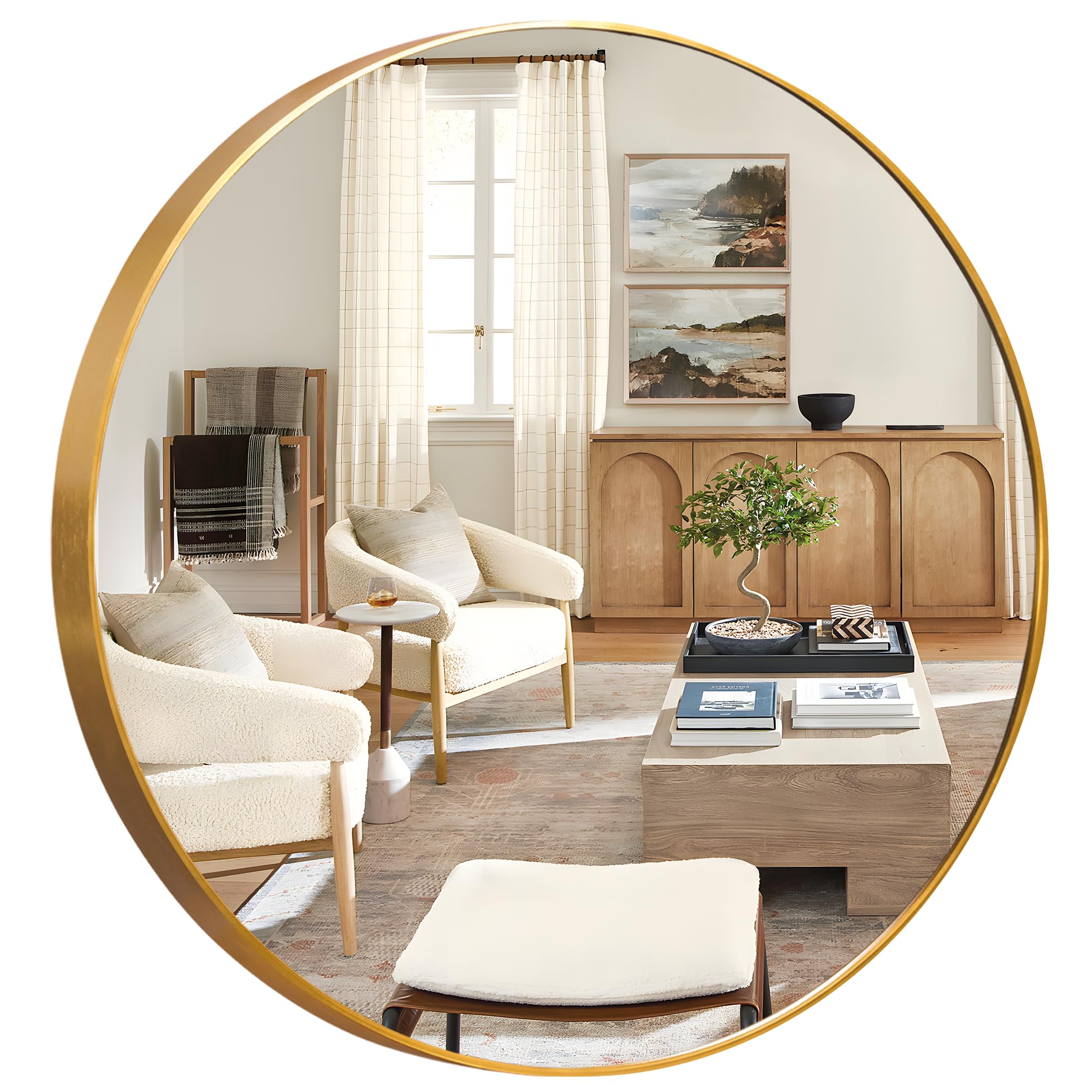 NeuType 39" Round Mirror Golden Circle Mirror for Wall Mirror Large Bathroom Mirror for Wall Wall-Mounted Vanity Mirrors with Aluminum Alloy Frame Hanging Decorative Mirrors for Bathroom