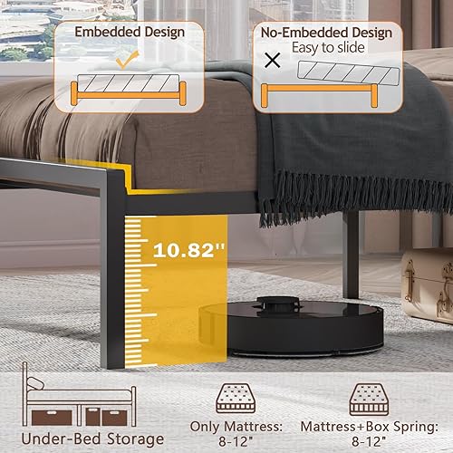 Miniatura 8 de Marco de cama individual para niños, marco de cama de plataforma de metal tamaño individual con estación de carga y luces LED, cabecera tapizada y