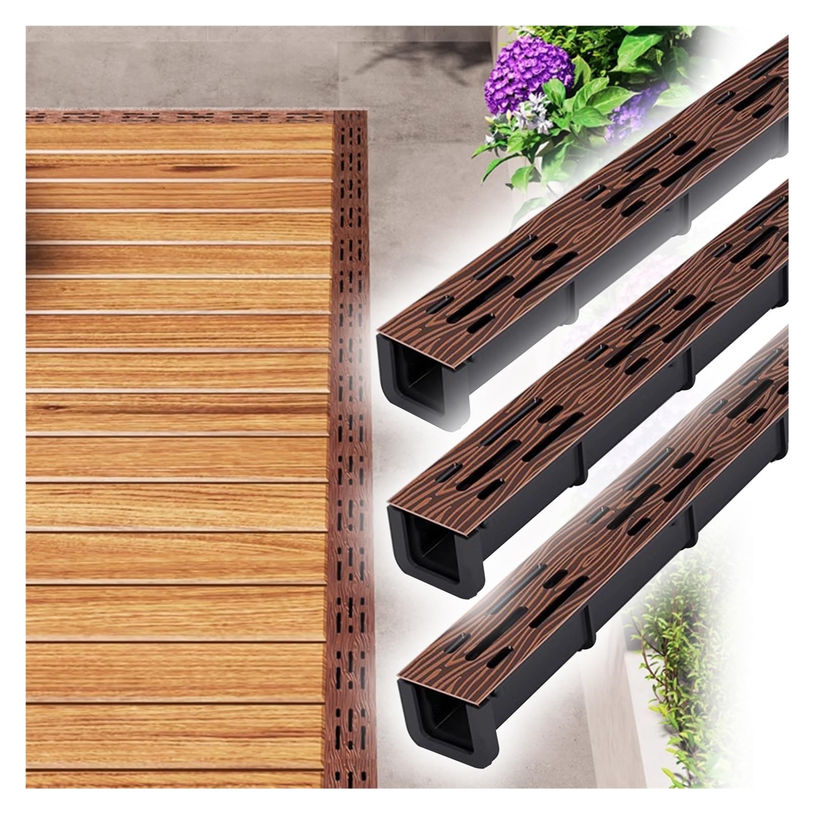 Genérico Canal de Drenaje para Patio en Forma de U con Rejilla metálica - Drenaje Exterior Duradero para jardín, acera, terraza de Piscina y Cocina - Desagüe de Piso de Ducha con Posibilidad de unión