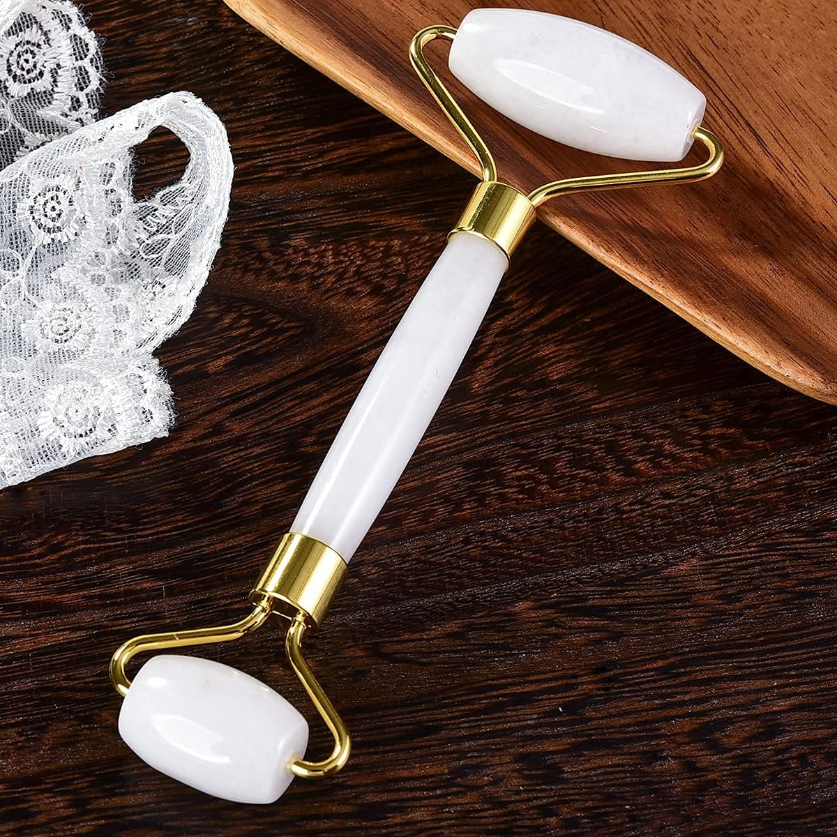 Jade Roller, Natural White Jade Facial Massager Anti-Aging Tool Face Skin Care Tool to Reduce Wrinkle and Eye Puffiness