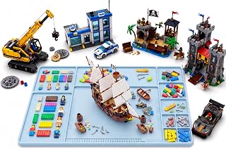 Building Tray Table Mat with Sorting Compartments - Portable Silicone Desk & Building mat, Stud Organizer Mat Tabletop for Building Bricks Storage & Play, Kids & Adults