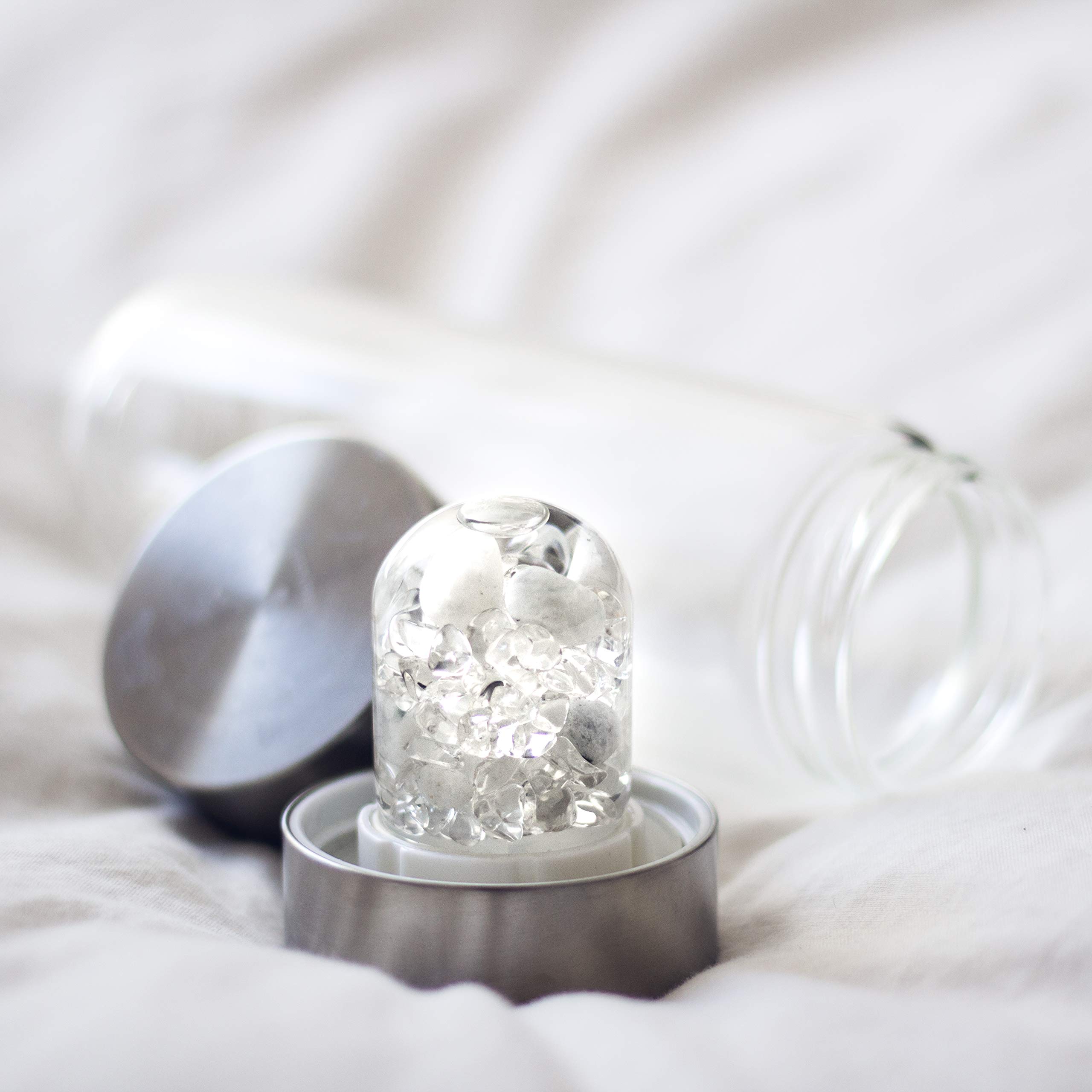 VitaJuwel ViA LUNA | Botella De Agua Con Piedras Preciosas (Piedra De La Luna – Cuarzo Claro)