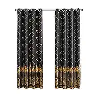 Grommets Blackout Long Window Curtains Black Gold-52W*84L 2PCS Drapes for Bedroom