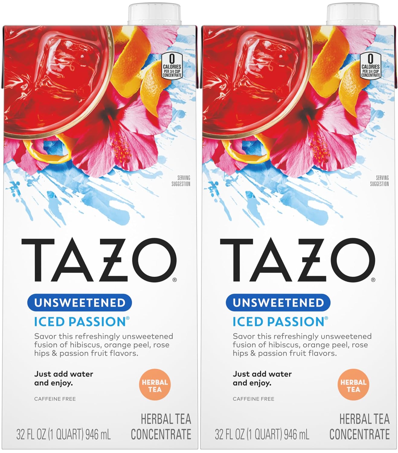 TAZO Unsweetened Iced Passion Herbal Tea Concentrate, 32 fl oz (Pack of 2) with Coasters