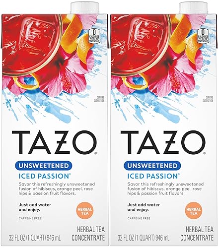 TAZO Concentrado de té de hierbas helado sin azúcar, 32 onzas (paquete de 2) con posavasos By The Cup