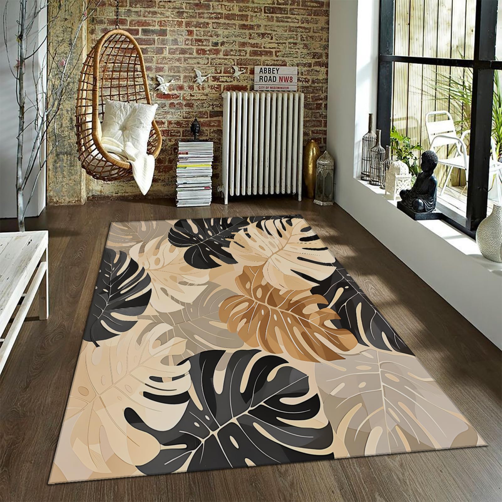 Tapis de feuilles de palmier noir gris brun 180x300cm pour salon