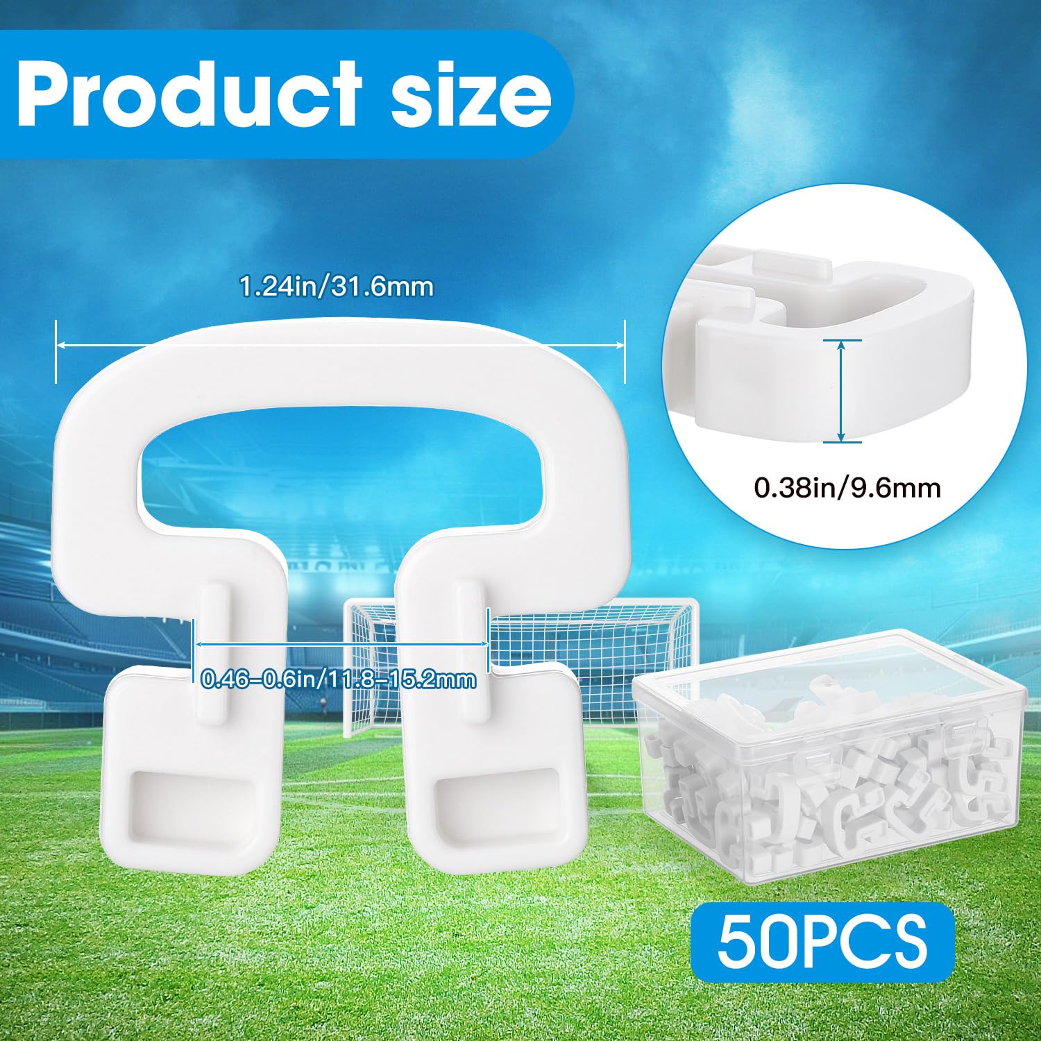 50 Pack Locking Soccer Goal Net Clips with Storage Box - Durable Plastic Football Net Fasteners, Universal Fit for Most Goals, Training & Replacement Accessories (White)