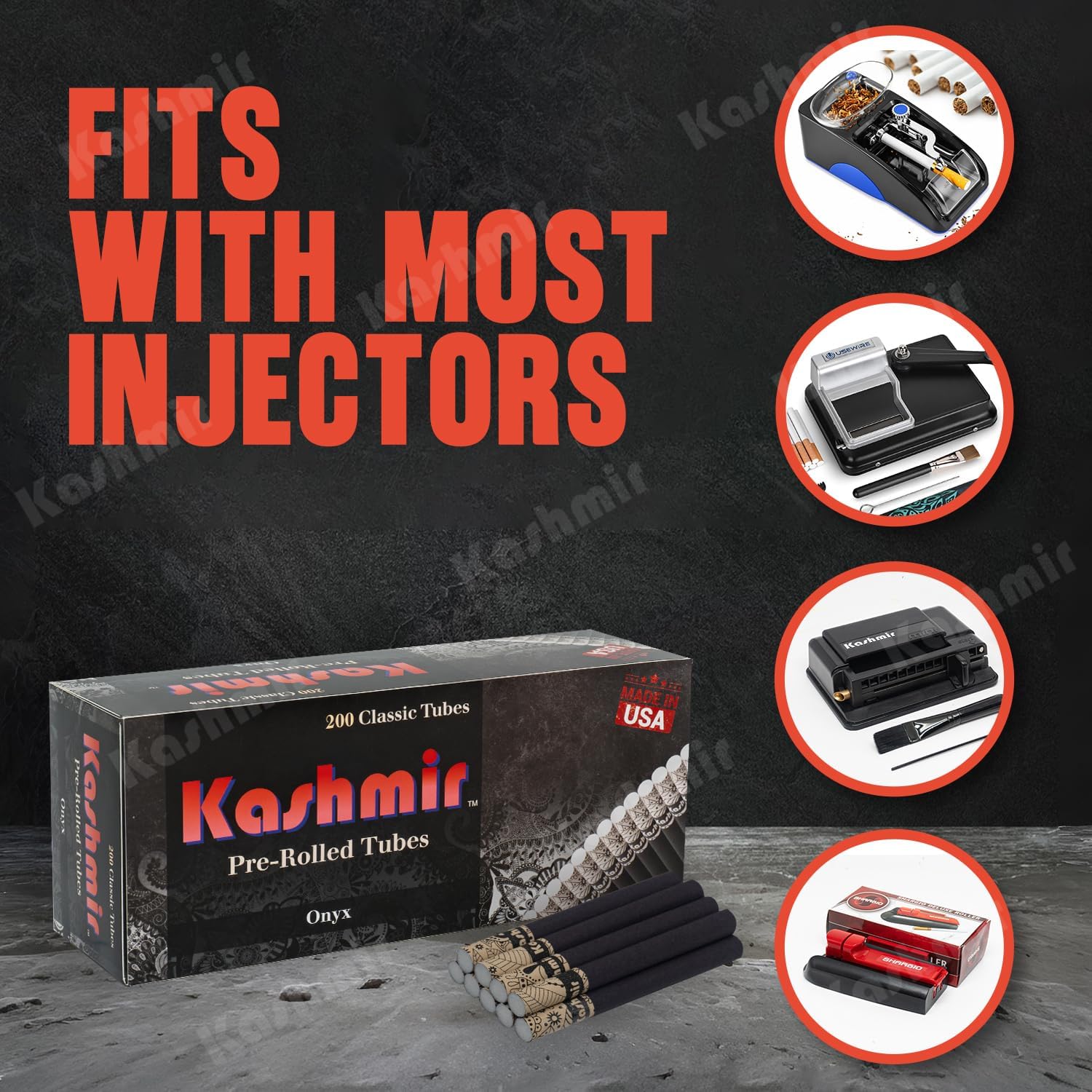 Kashmir Cigarette Tubes with Filters 1000 Count (200 x 5 Boxes) – 84mm Onyx King Size Empty Paper Tubes – Patent-Pending Filter Tubes Compatible with Most Injector Machines – Made in USA