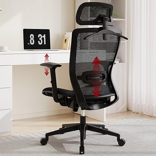 SANODESK OS3 - Silla de oficina ejecutiva grande y alta, silla de computadora de malla ajustable en altura con reposacabezas ajustable y soporte