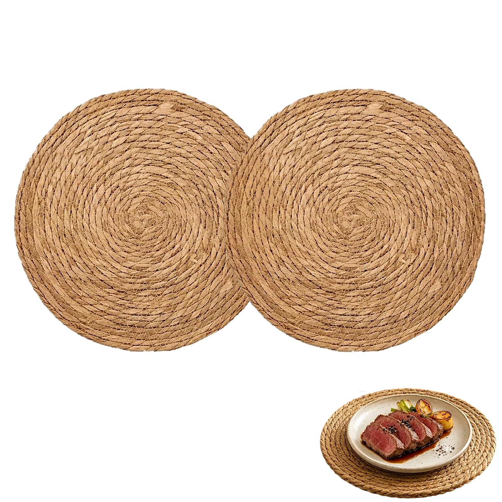 2PCS Woven Placemats, Round Placemats, Round Table Mats for Table