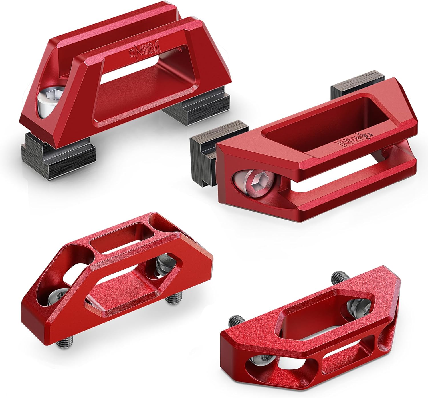 RENO Bed Rail Cleats Combo, 2Pcs Tie-Down Cleat + 2Pcs Tie Down Hook Compatible with Tundra/Tacoma Truck, OEM PT278-35160/35050-S1/35100-S1/35111/35112/PT785-35050-S1/66312-0C010 (Aluminum, Red)