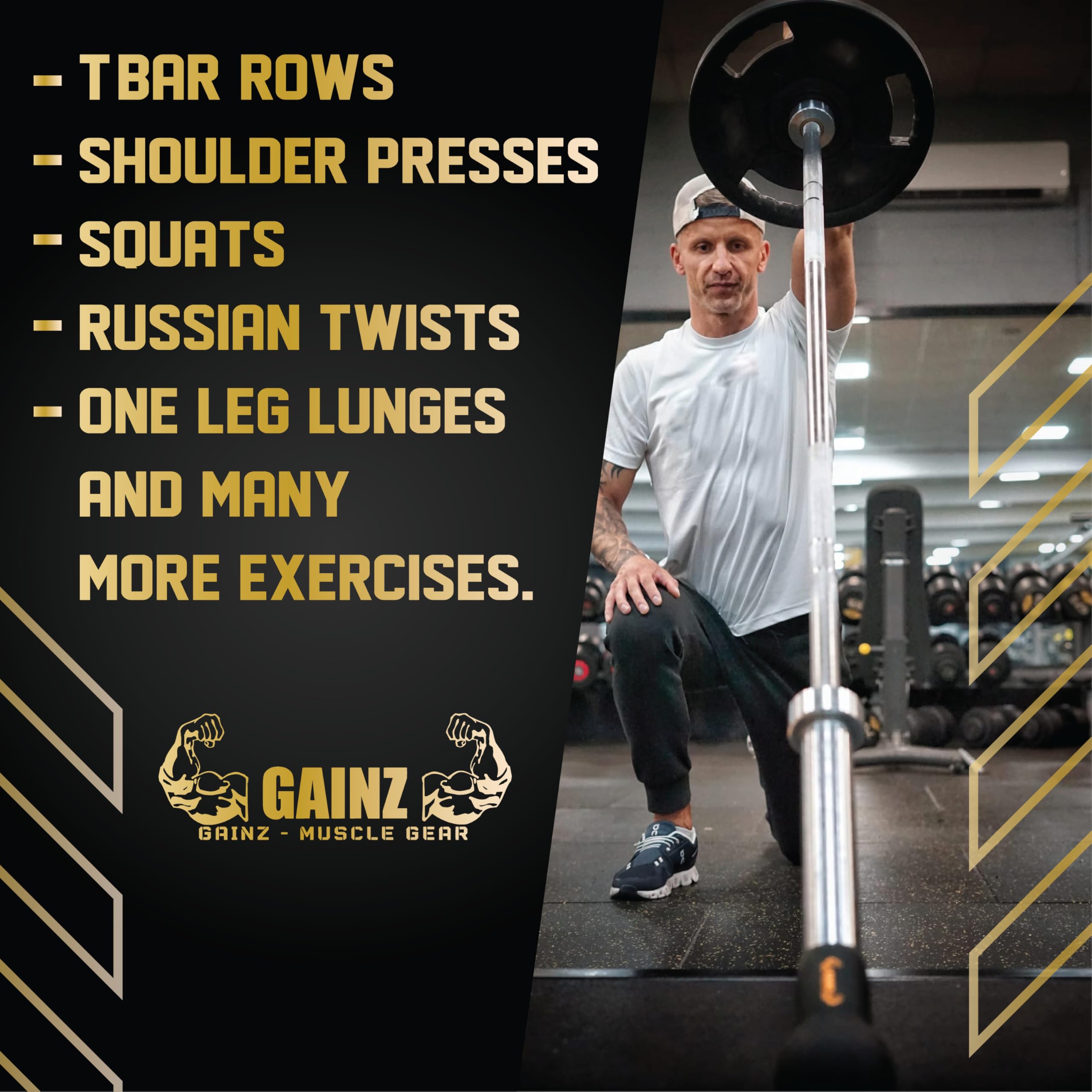 Photo 1 of Gainz Landmine Row Barbell Attachment - T Bar/V Bar, 360° Swivel Rotation, Fits Standard 2-Inch Gym Bar
