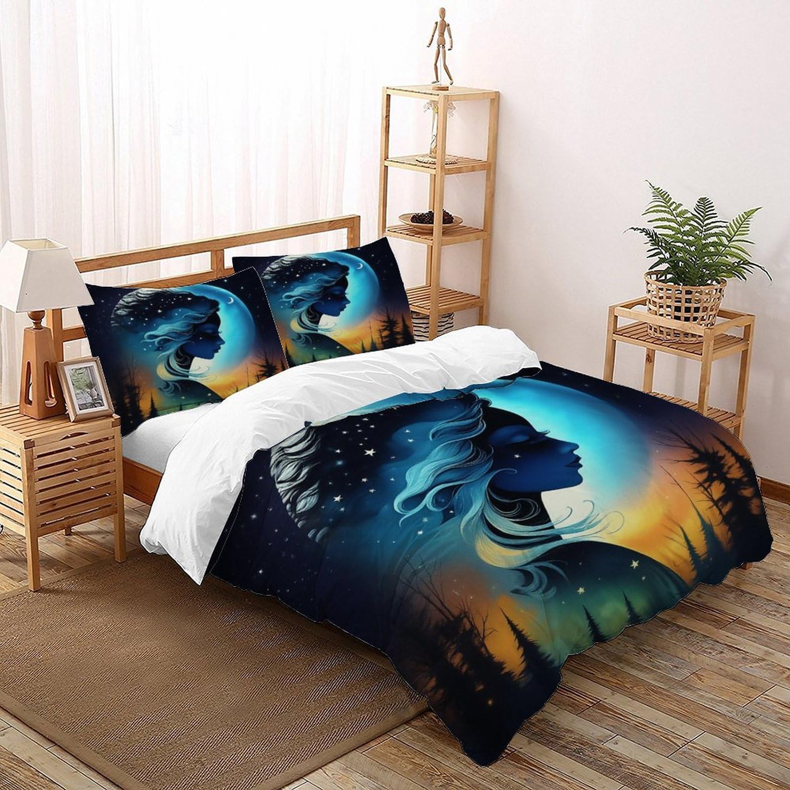 Housse de couette Super King Femme de la Lune parure de lit adulte 260x220 cm avec zip