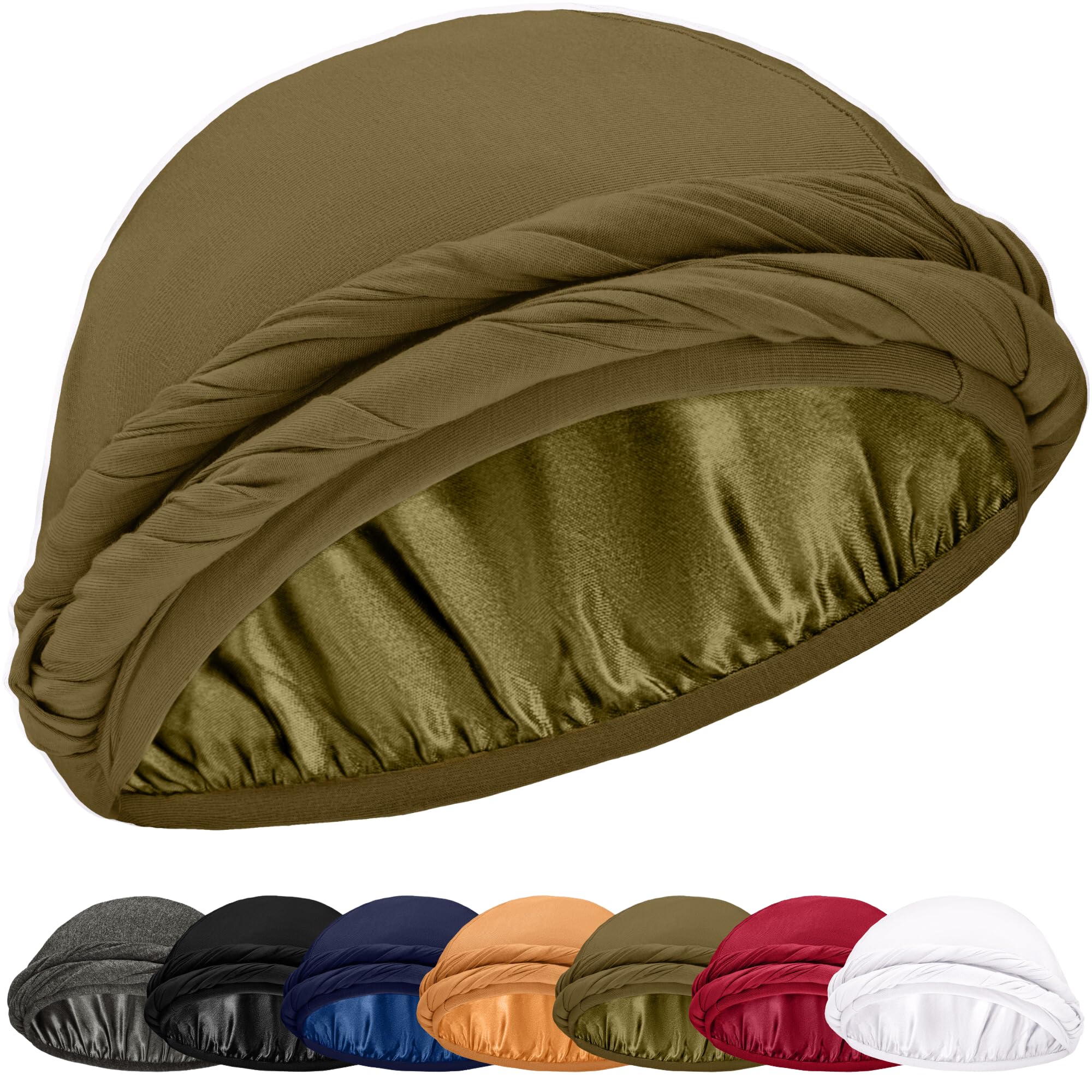 Silk Satin Lined Halo Turban Head Wrap Pre-Tied Skull Cap for Men and Women Sleeping Bonnet Hair Cover Chemo Hair Loss Hat