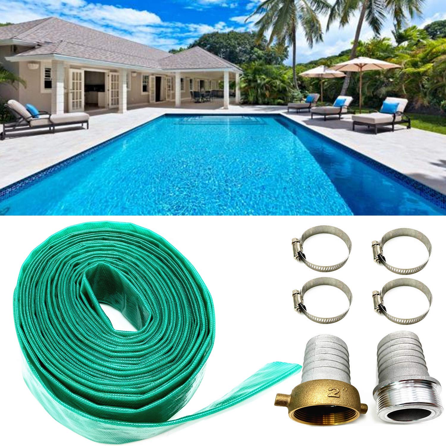 BASHIK Backwash Hose for Swimming Pool with 4 pcs Hose Clamp Heavy Duty Durable Aging Resistance