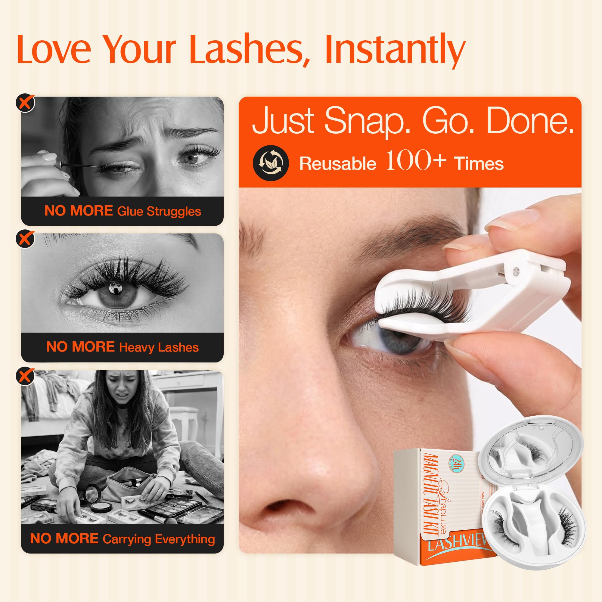 LASHVIEW Verbesserte magnetische Wimpern mit Applikator, kein Kleber erforderlich, natürliche, weiche magnetische Wimpern, Katzenaugen-Look, einfach zu tragen und zu entfernen (AN26)
