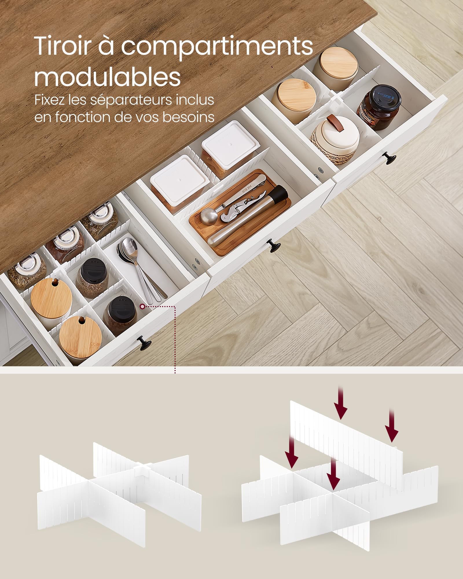 VASAGLE Buffet, Meuble de Rangement avec Tiroir, Meuble de Cuisine, avec Portes, Étagère Réglable, Style Campagne, pour Salon, 40 x 114,5 x 80 cm, Blanc Rustique et Marron Miel BBK371W02V1