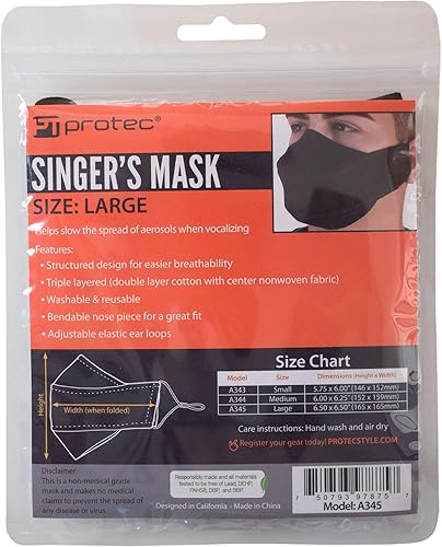 Miniatura 3 de Protec Máscara facial de Singer's modelo A345, tamaño grande, color negro