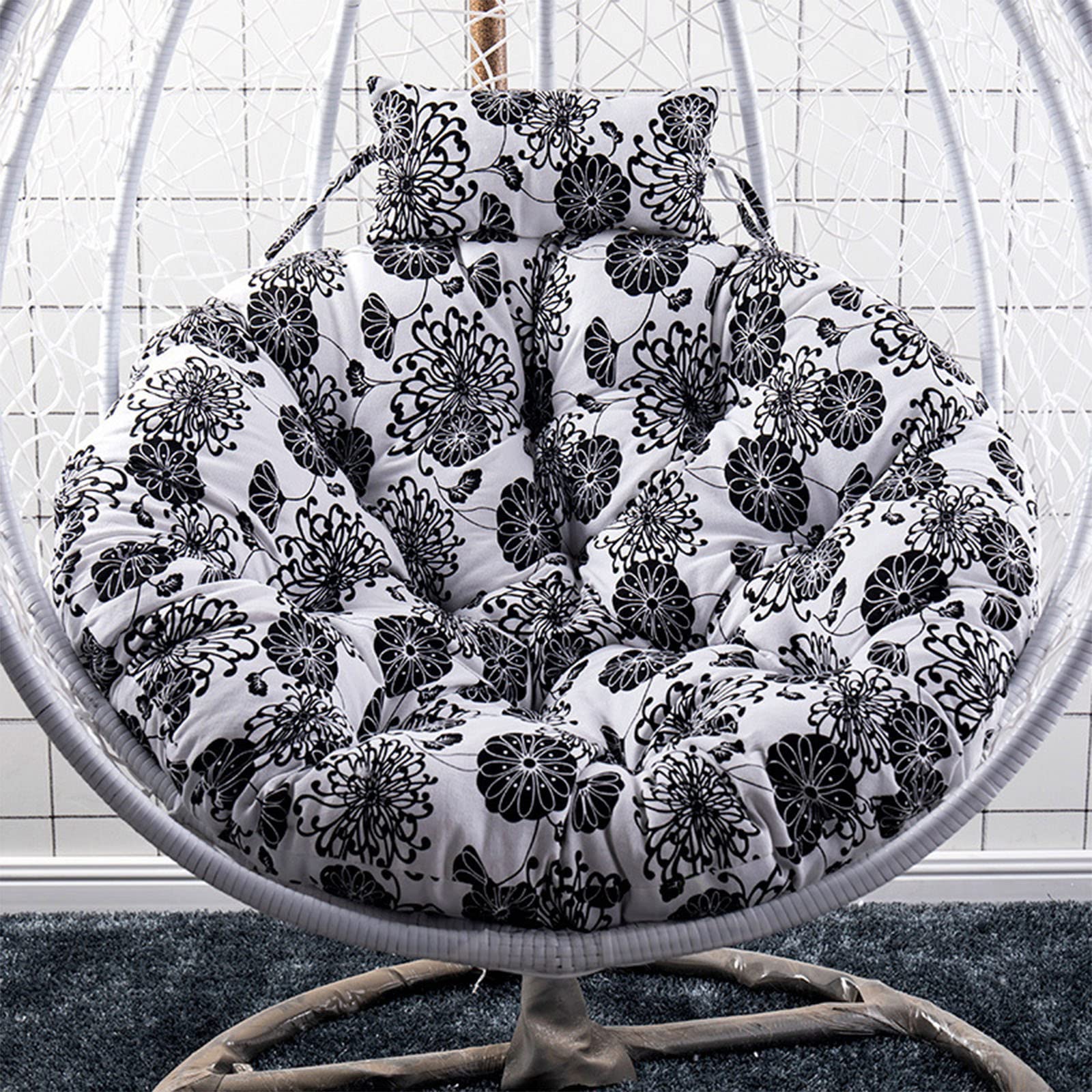UGZXCVBN Egg Chair Cushion, Egg Chair Hanging Swing Cushion With Pillow Washable Floral Multicolor 105/120 cm(V,105cm)