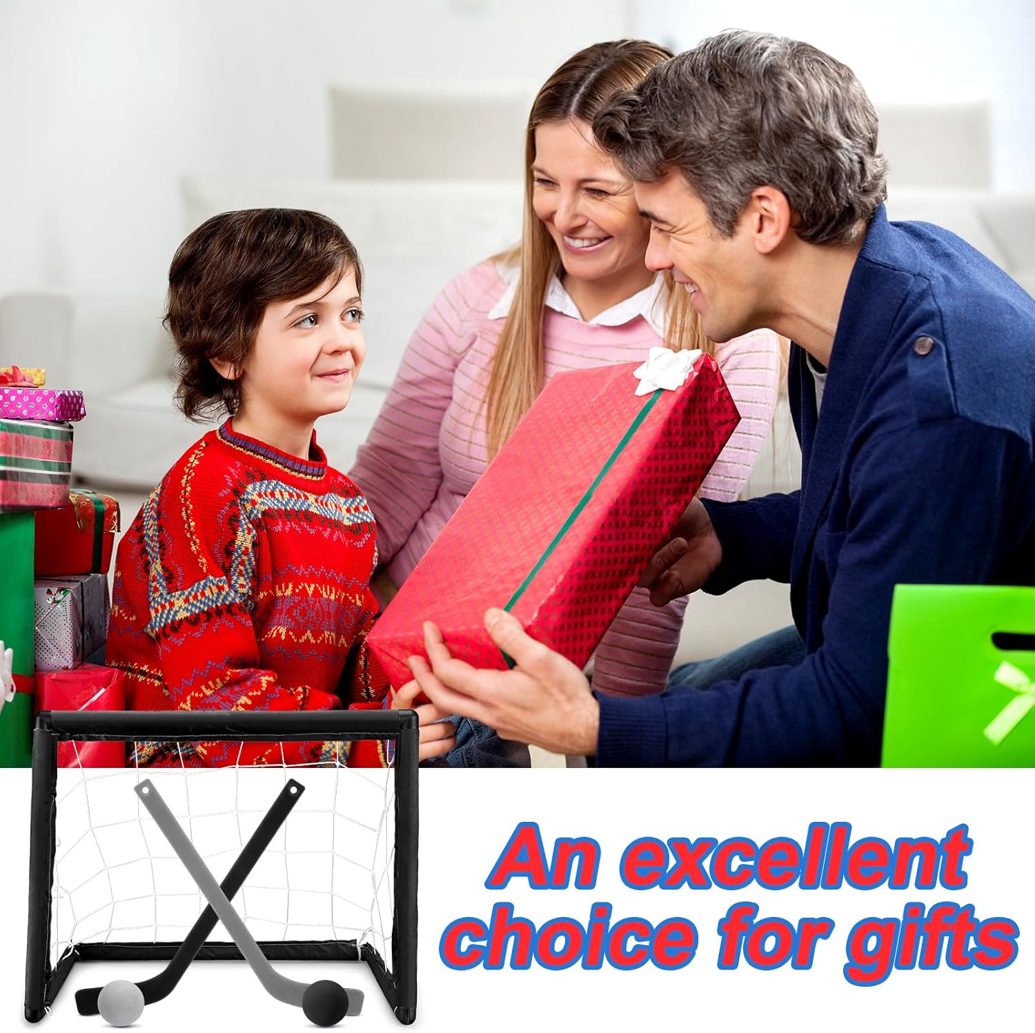 Leyndo 2 Sets Kids Mini Hockey Set Includes 2 Hockey Nets 2 Mini Hockey Goal 4 Plastic Mini Hockey Sticks 4 Foam Balls Knee Hockey Goal Hockey Ball for Kids Indoor Floor (Dark Color) - Image 7