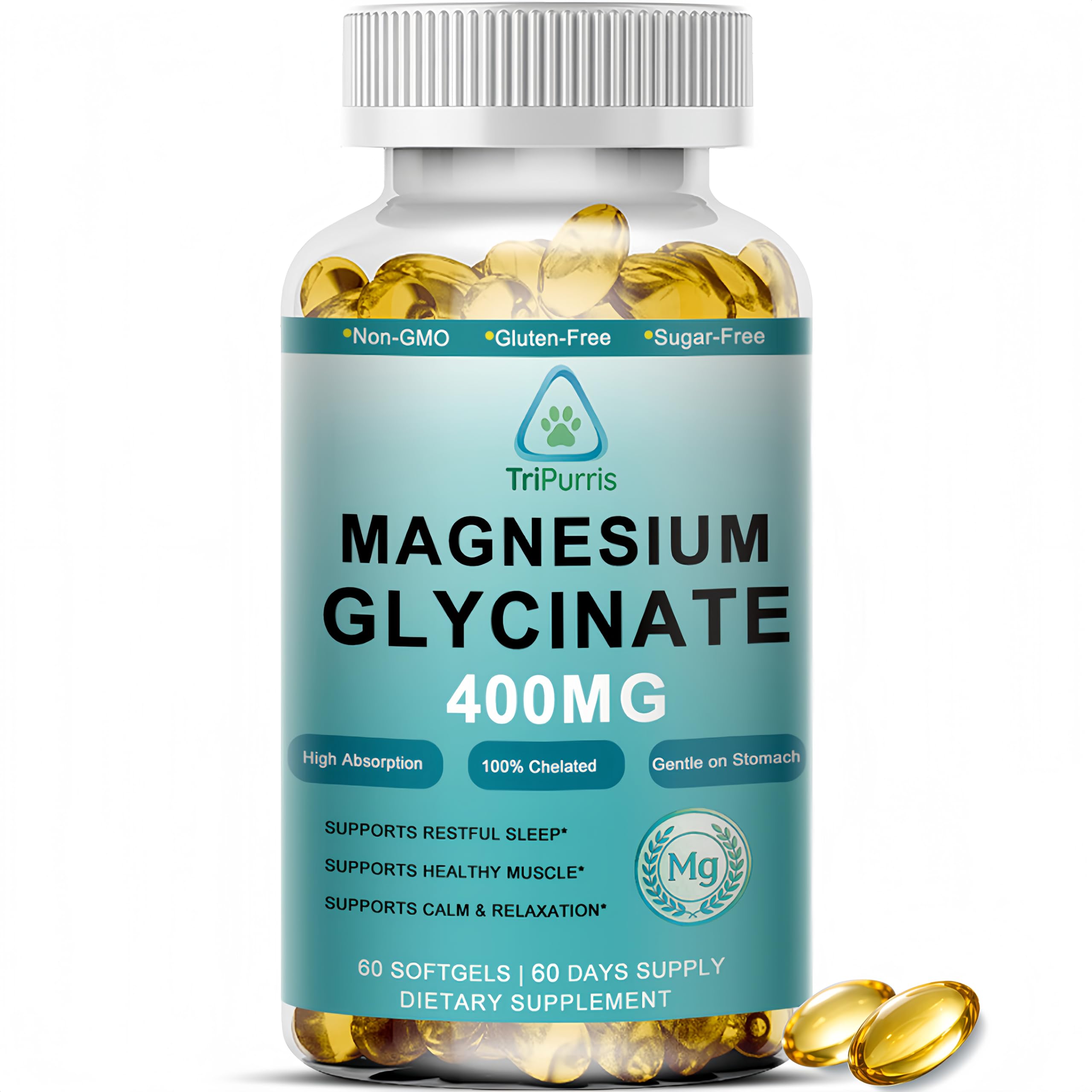Magnesium Glycinate 400mg Softgels – Pure Magnesium Glycinate Supplement – High Absorption Chelated Magnesium for Women and Men, Fast-Release Vegan Softgels for Relaxation, Sleep & Muscle Support*