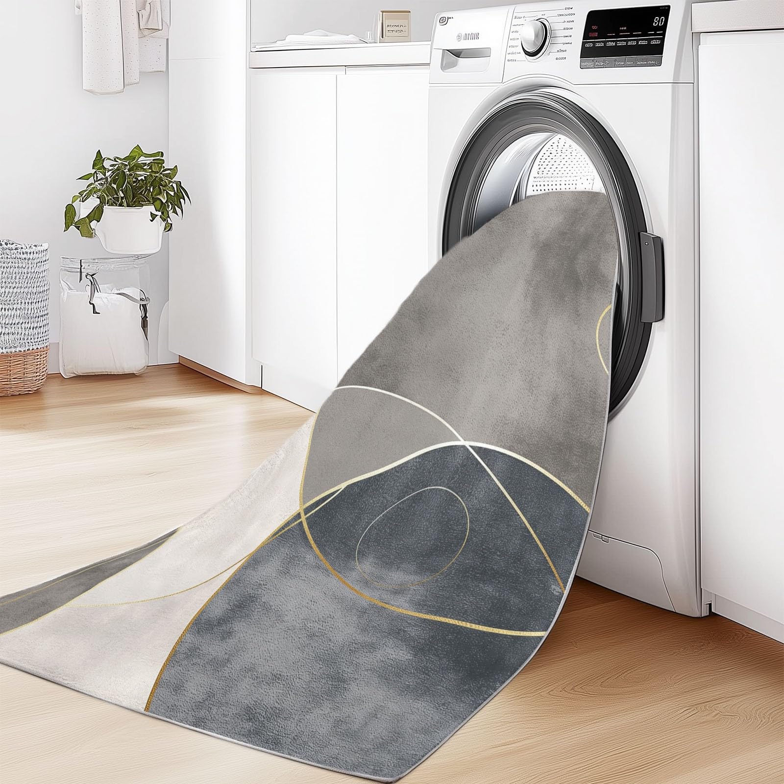 Tapis de Salon Gris Clair Motif Cercles 140 x 200 cm Poil Court