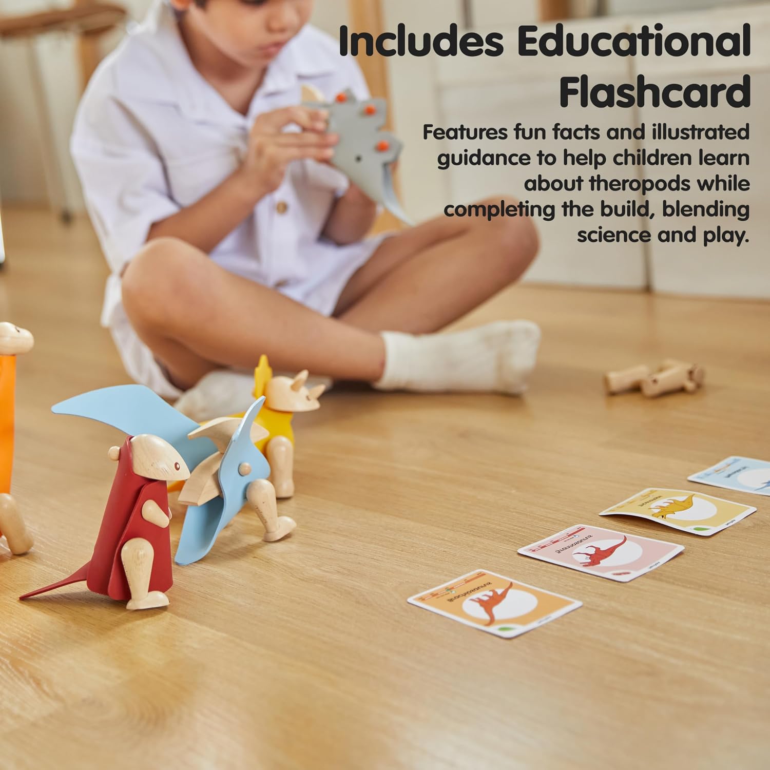 PlanToys® DIY Tyrannosaurus Wooden Dinosaur Toy for Kids | STEM Learning Construction Kit with Rubber & Wooden Parts | Educational Toy with Flashcard for Logical Thinking, Creativity & Motor Skills