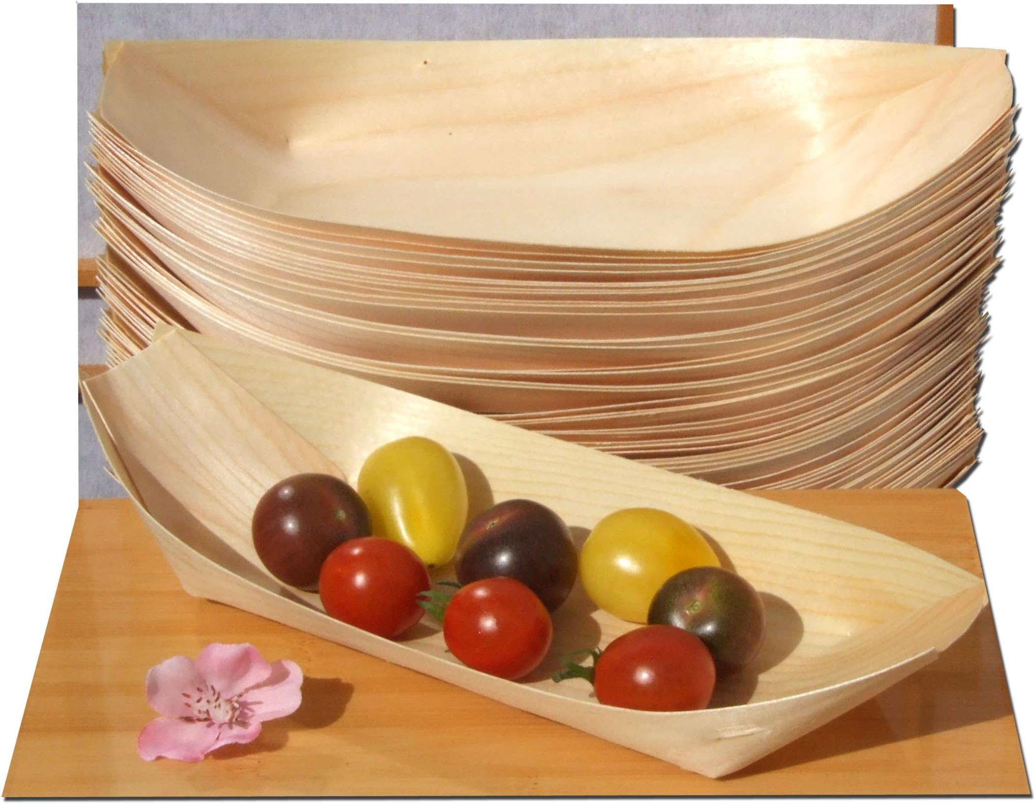 Bamboo Wood Boats Large x50 for Party Foods, Snacks, Nibbles, canapé 225X125mm