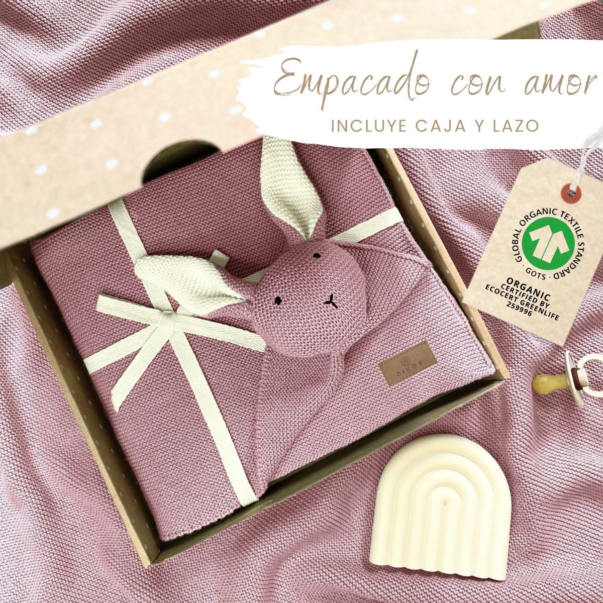 DIKOS® Manta de bebé Original 100% algodón orgánico recién Nacido,Manta sostenible de Punto para niñas,Manta de bebé,Equipamiento Inicial para bebé,Regalo para el Nacimiento (Bayas) | Manta suave para bebé y manta de algodón 100% orgánico (GOTS & OEKO-TEX