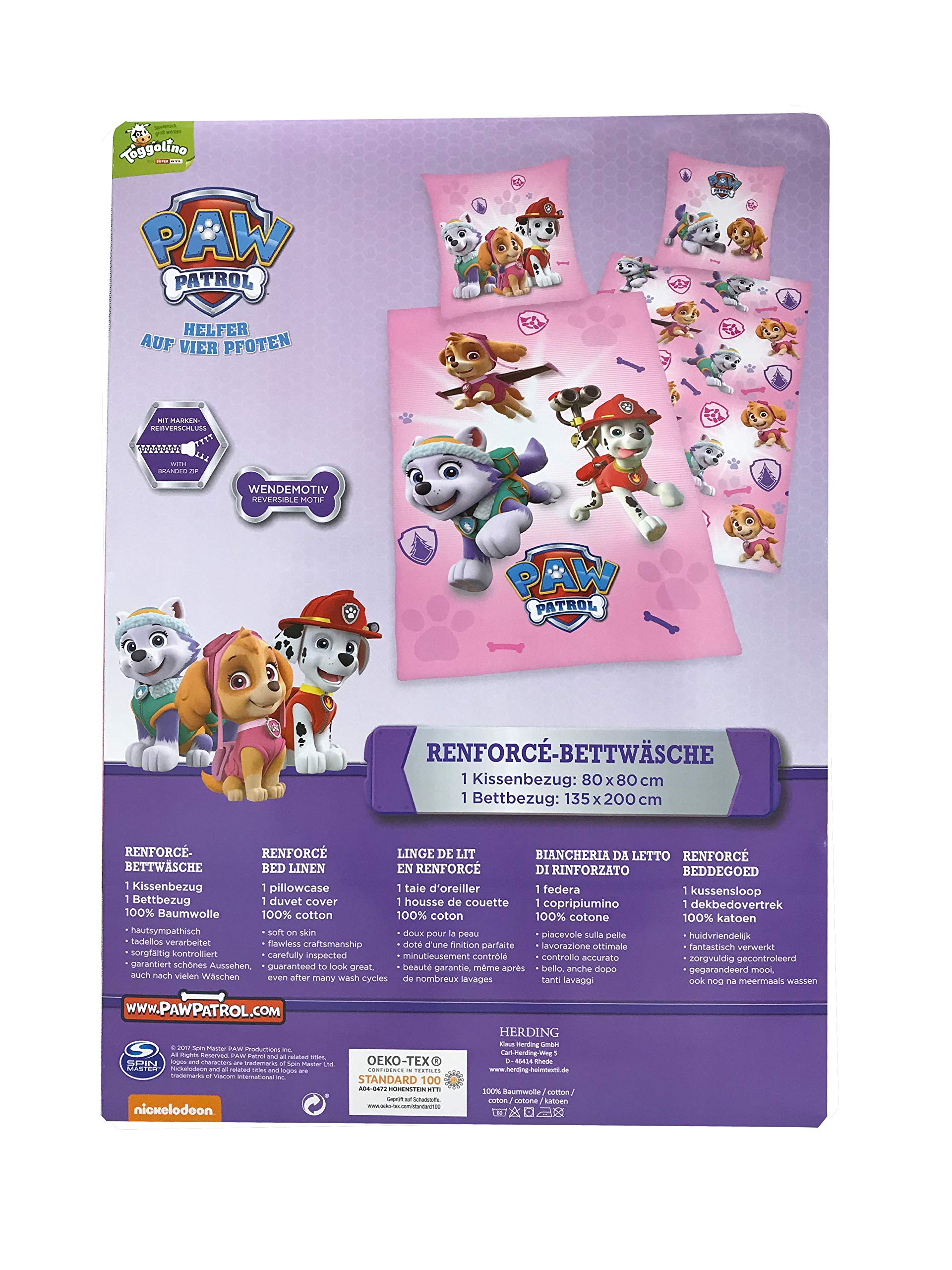 Herding Juego de Cama con diseño Reversible de la Patrulla Canina, Funda nórdica de 135 x 200 cm y Funda de Almohada de 80 x 80 cm, algodón Reforzado