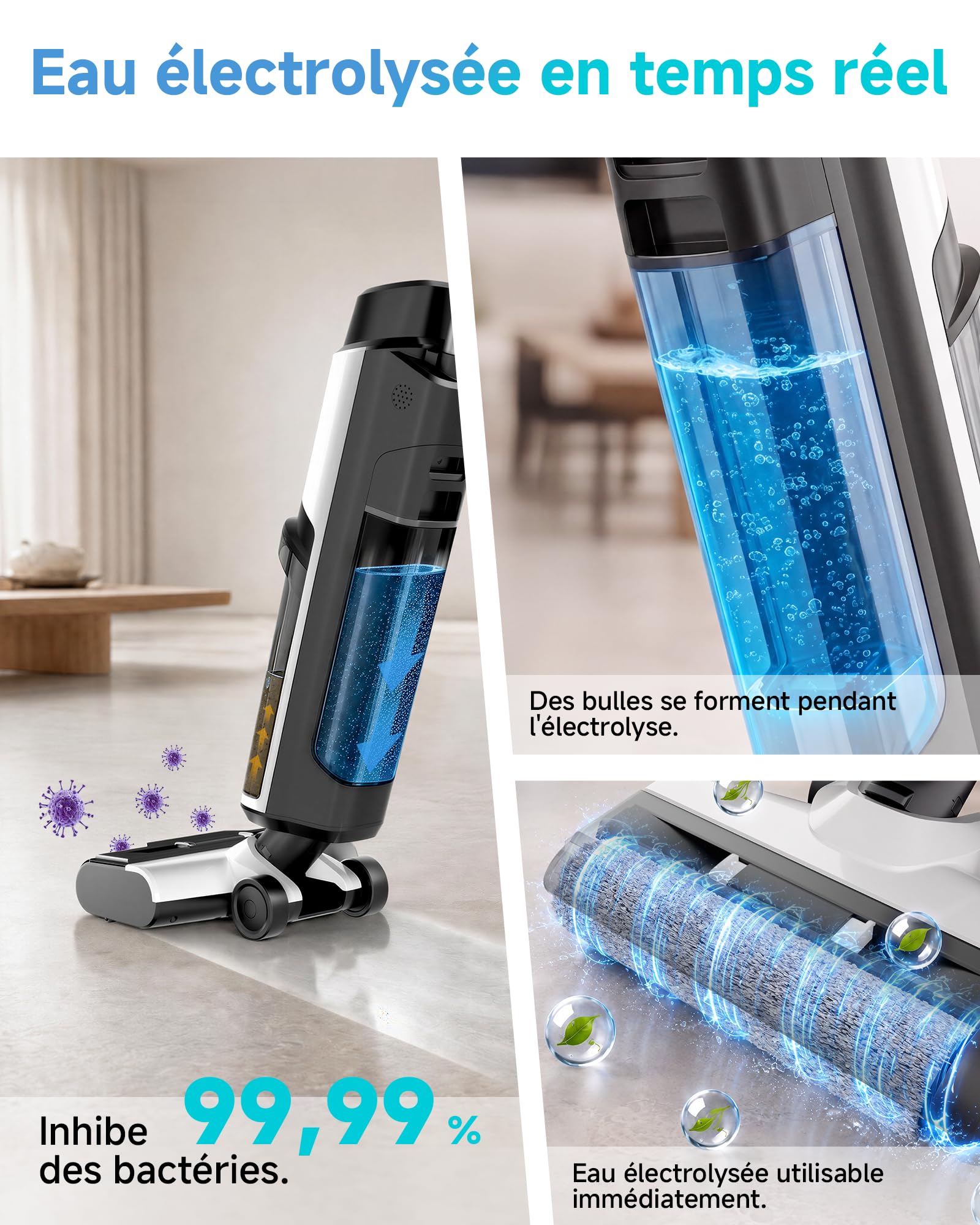 Hearten Aspirateur Laveur 25000Pa à Eau Électrolysée, avec Guidage Vocal.