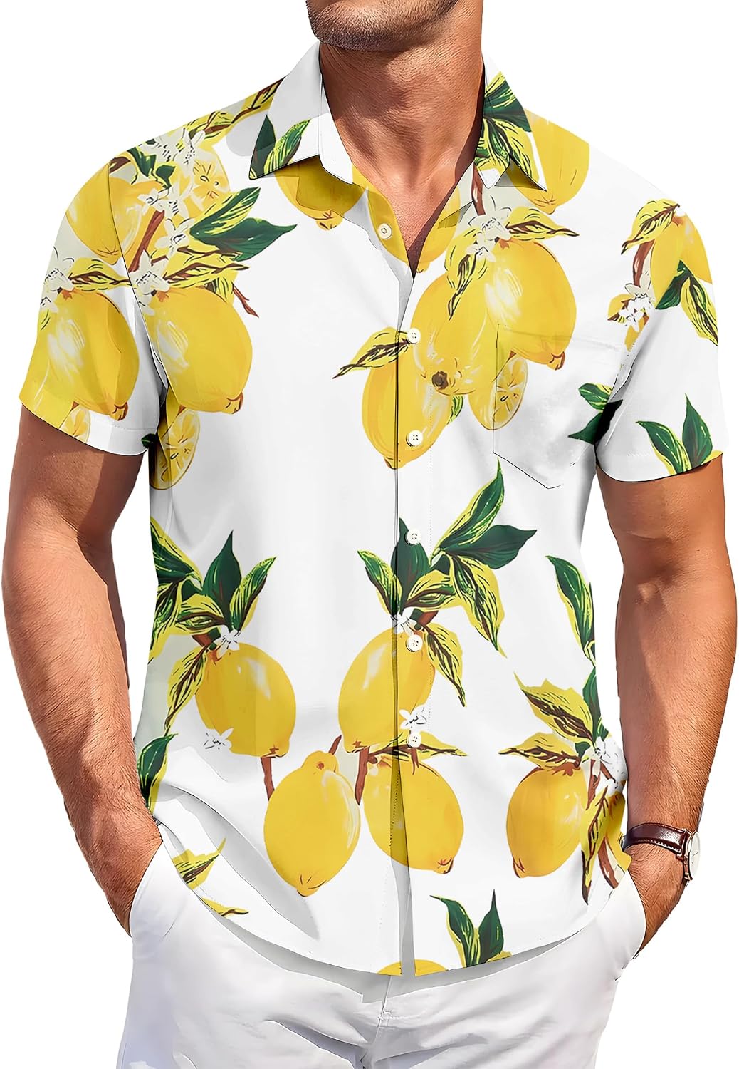 Men's Hawaiian Shirt, Tropical Botanical Fruit, or Animal Print, Short Sleeve Vacation Shirt, Casual Summer Beach
