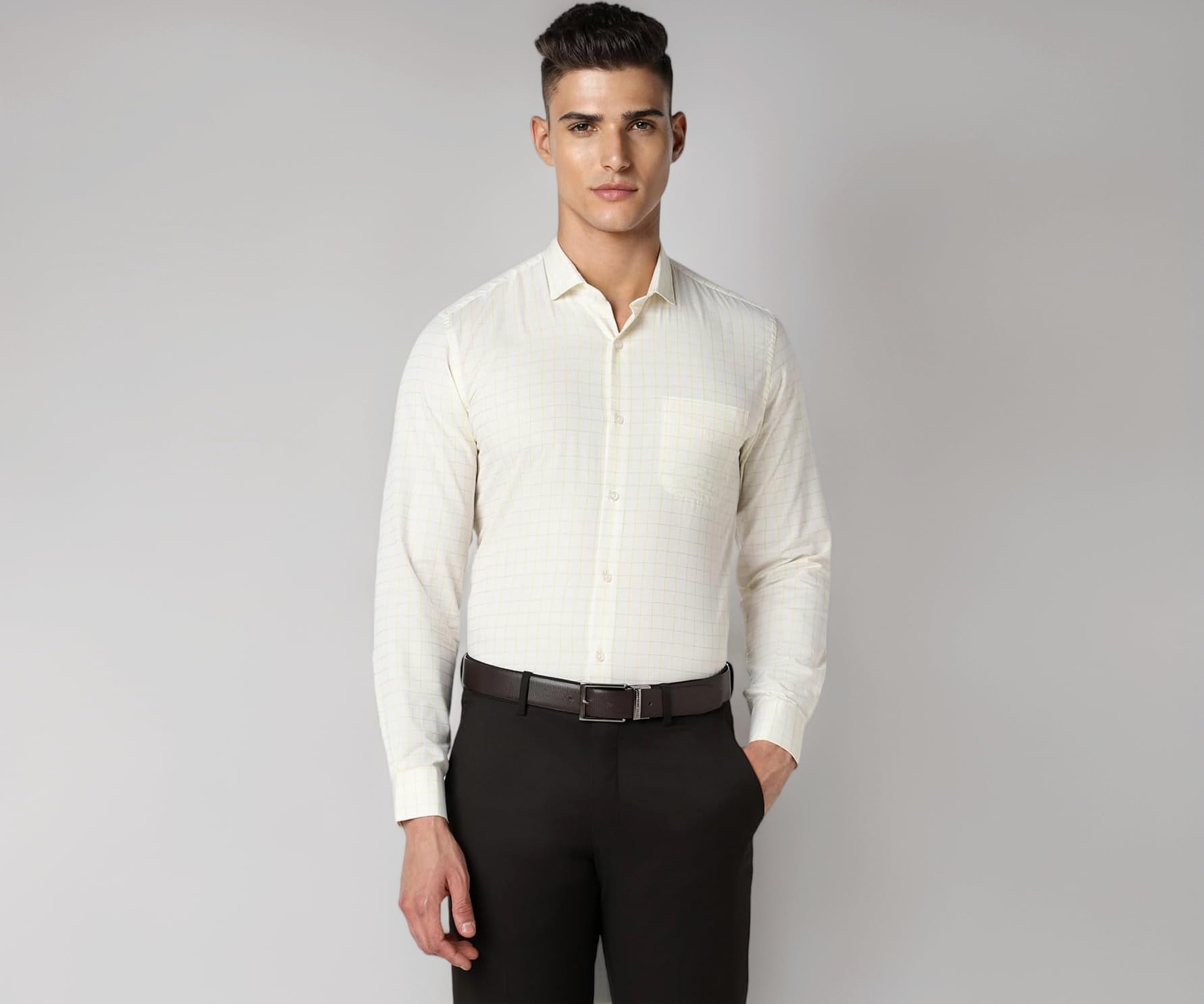 Men's Micro-Checkered Formal Slim Fit Full Sleeve Shirt | Cotton Rich