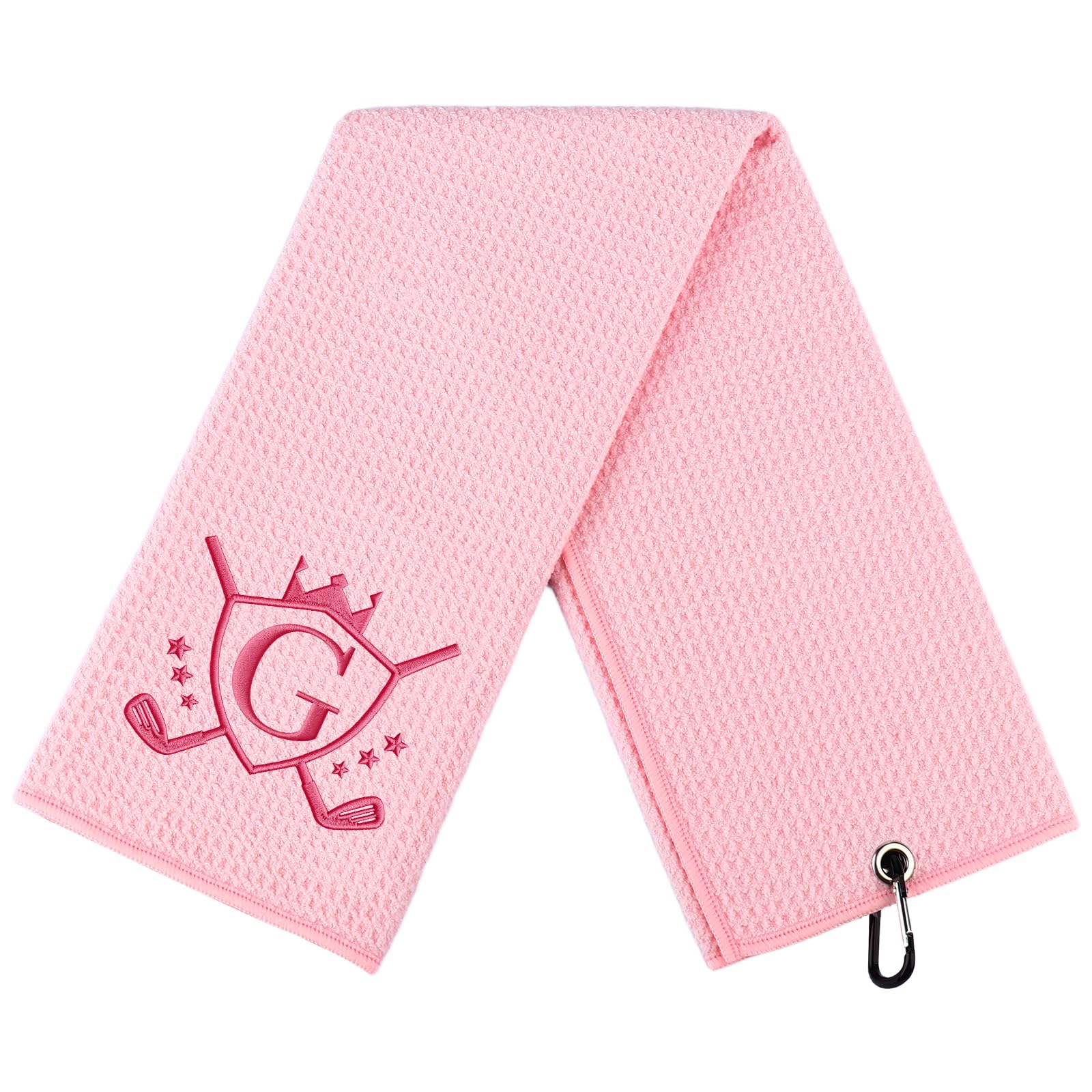 CGFN Golf Towel Gift, Golf Gifts for Men, Women Microfiber Waffle Golf Towels with Embroidered Monogrammed |16”x 24”Golf Towels for Golf Bags with Clip for Men (Pink, Initial-G)