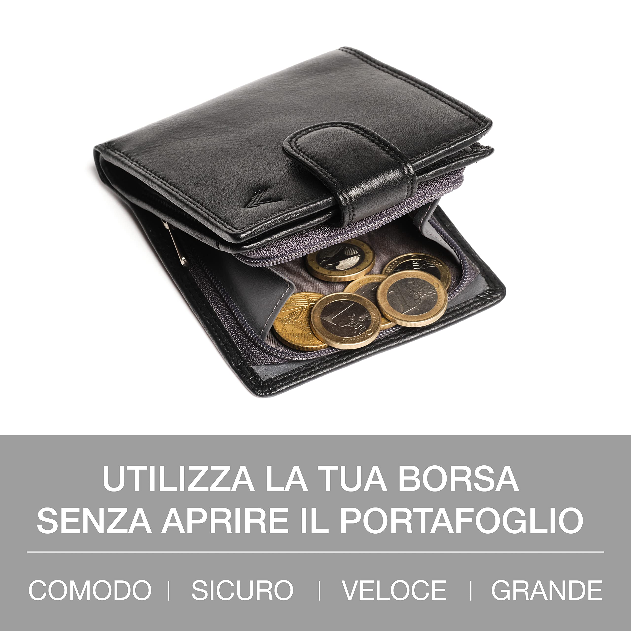 Lavalen® Portafoglio Uomo Pelle Vera con Blocco RFID - Portamonete Uomo con Cerniera Fatto a Mano - Portafoglio Ragazzo Grande Capacità - Portafoglio Porta Carte di Credito Regalo Uomo Perfetto.