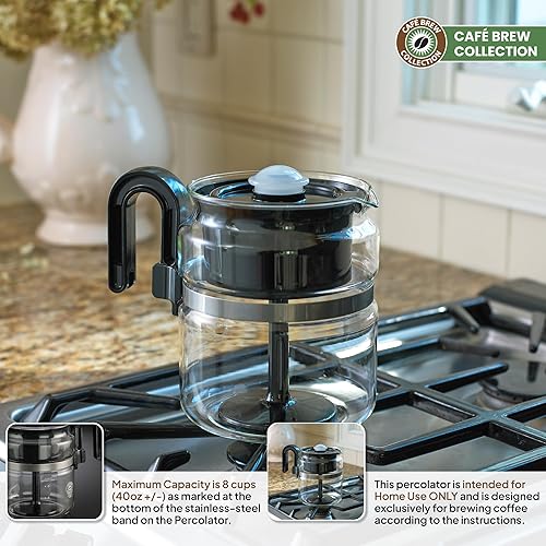 Miniatura 5 de Cafetera de 8 tazas con soporte para estufa Medelco PK008., Glass