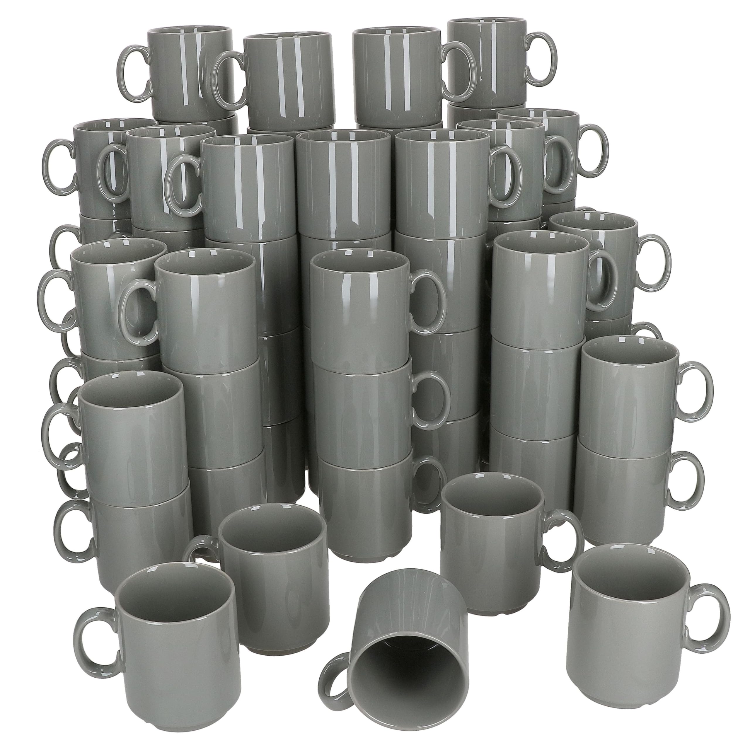 MamboCat Event - Set di 72 tazze da caffè, 250 ml, in porcellana grigia con manico, 72 persone, tazze impilabili per bevande calde come tè, cacao, latte macchiato & Co