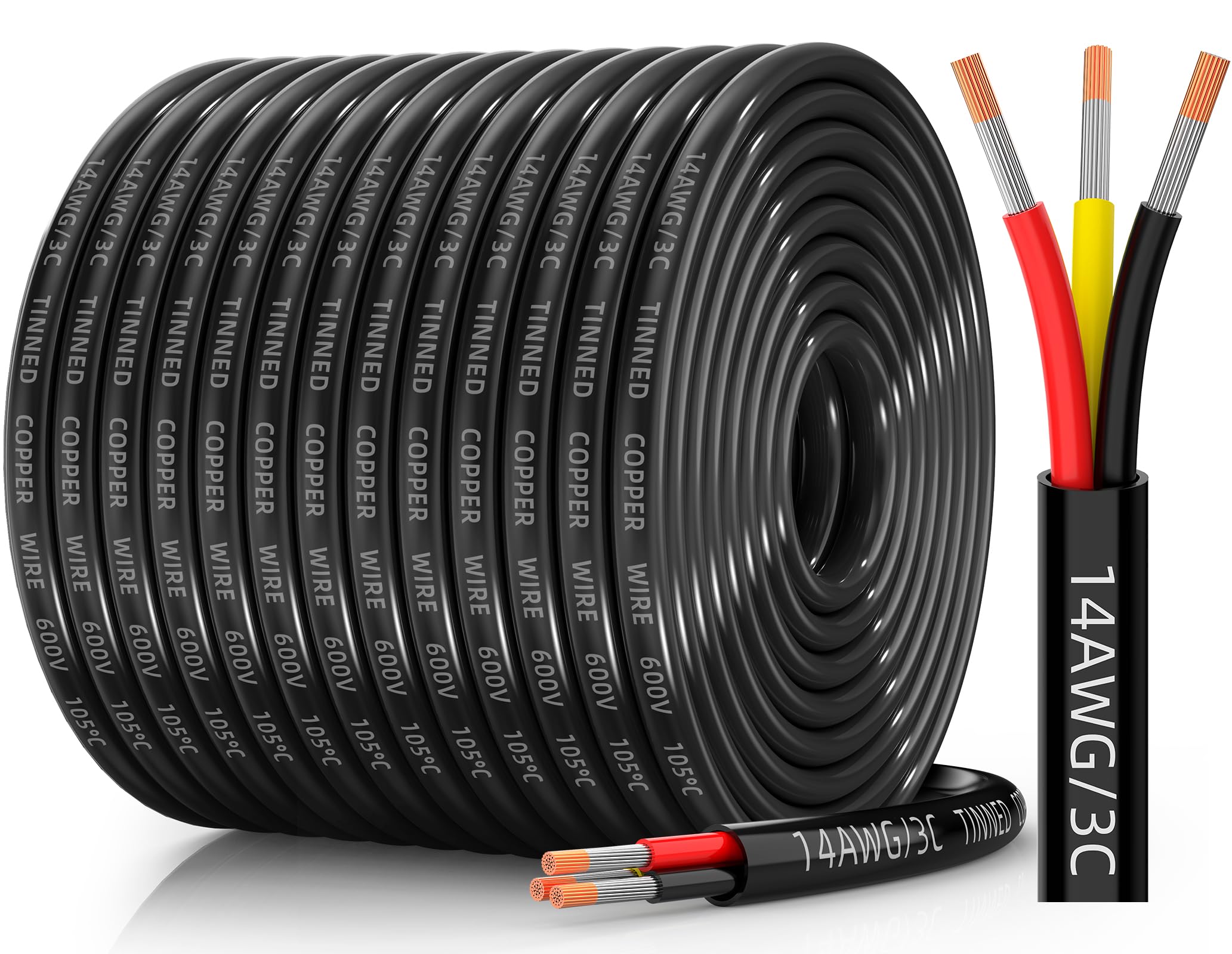 Snapklik.com : CONEPY 14 Gauge Wire 3 Conductor Electrical Wire, 14 AWG ...