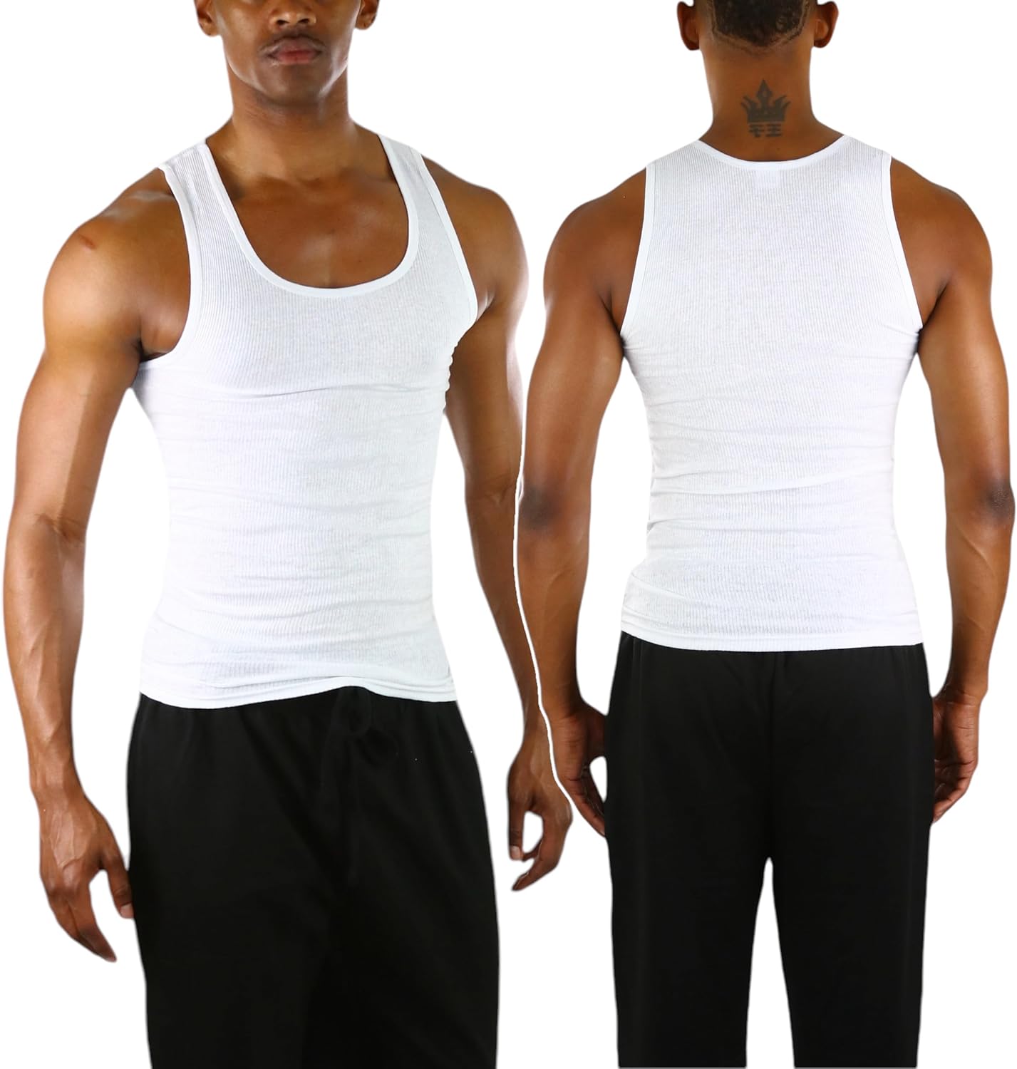ToBeInStyle Men’s 100% Cotton White A-Shirts Form-Fitting Sleeveless Scoop Neck Undershirts - Image 6