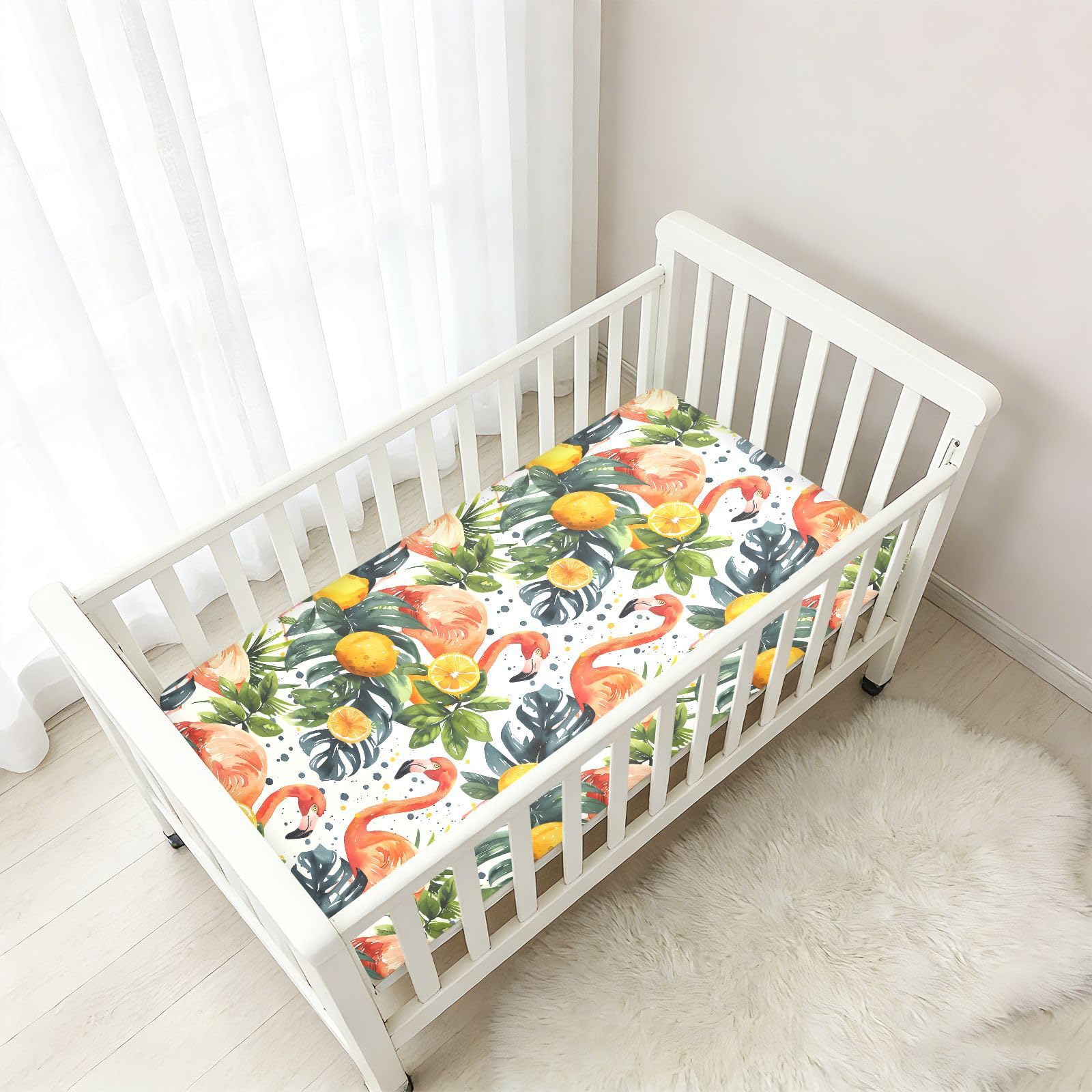 Babybettlaken für Jungen und Mädchen, weiche Standardmatratze, 71,1 x 132,1 cm, Pink Flamingo Zitronengelb