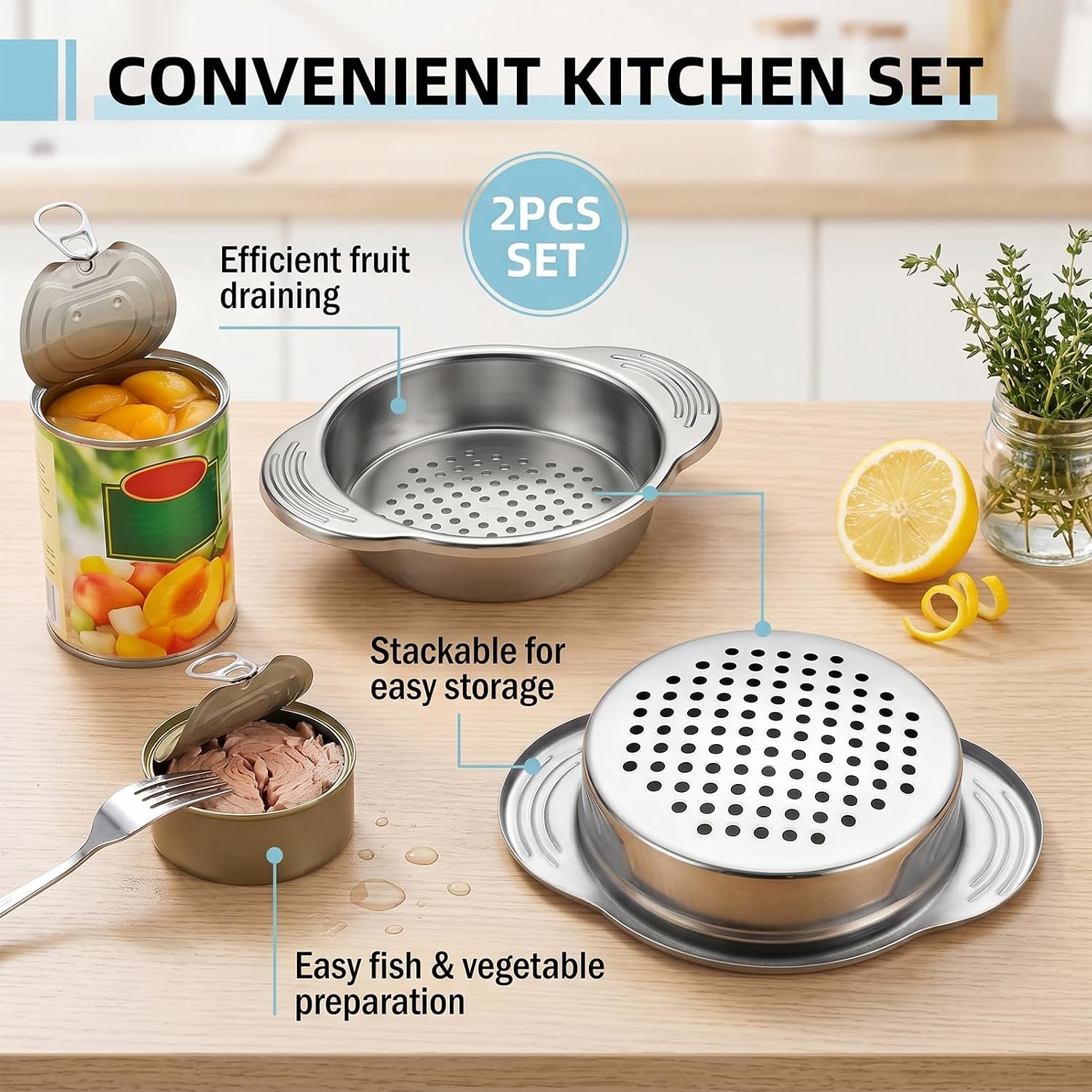 Tuna Strainer 2 Pcs Stainless Steel Can Press For Tuna Beans Vegetables
