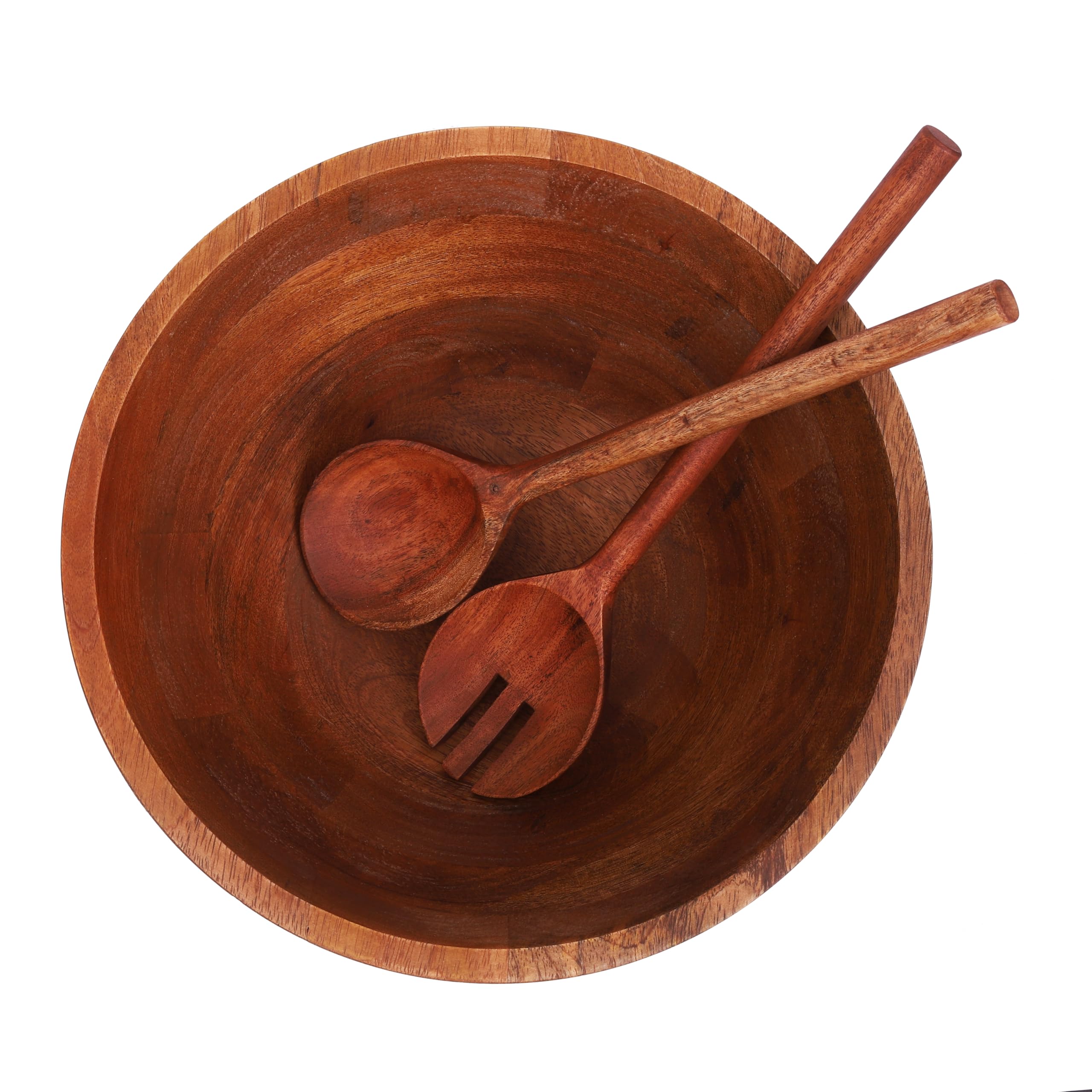 Tarli Juego de cuencos grandes de madera con tenedor y cuchara para frutas o ensaladas, cuenco de 12 pulgadas hecho de madera de mango de alta calidad con acabado natural, frutas, patatas fritas,
