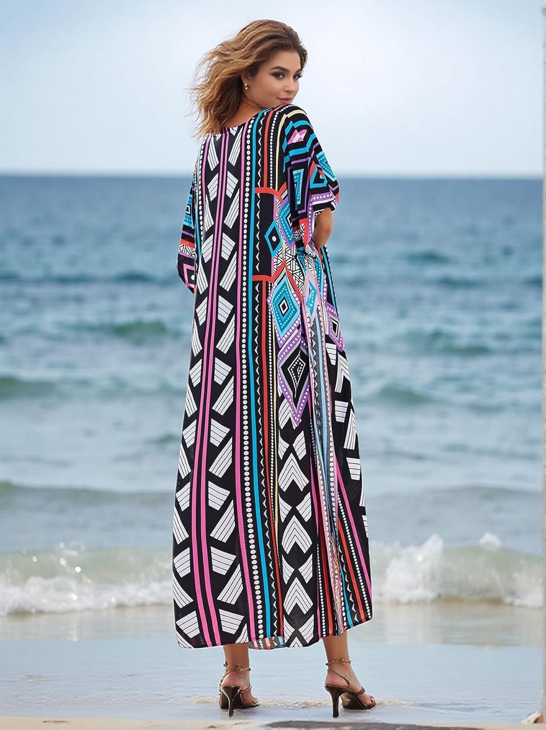 Kaftan Dresses for Women Plus Size Bathing Suit Cover up Vneck Batwing Dress Loose fit Moroccan Caftan mumu Dresses - Image 6